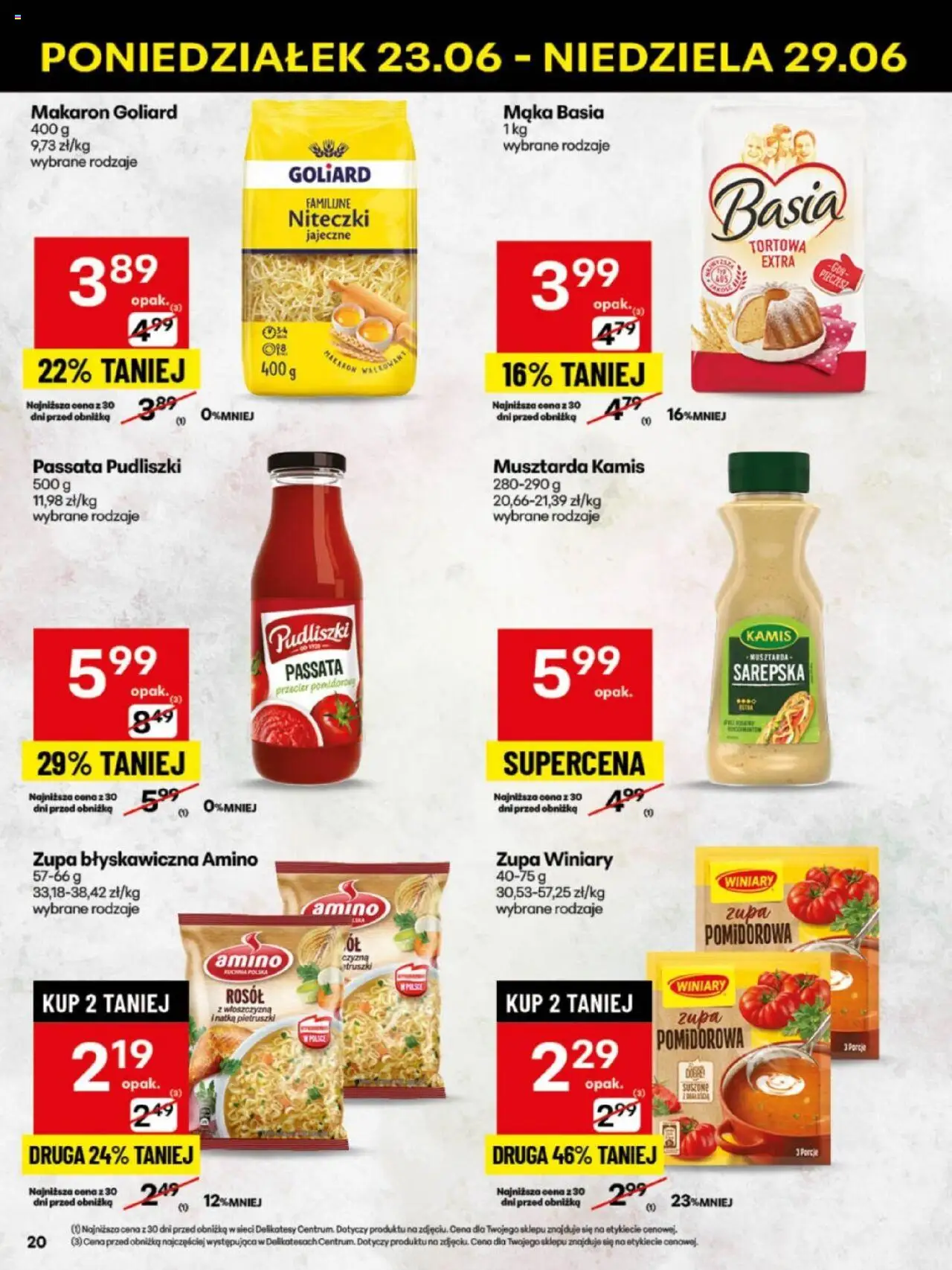 Delikatesy Centrum Gazetka - Sklepy Własne od 23.06.2025 | Strona: 20 | Produkty: Mąka basia, Delikatesy, Musztarda, Zupa