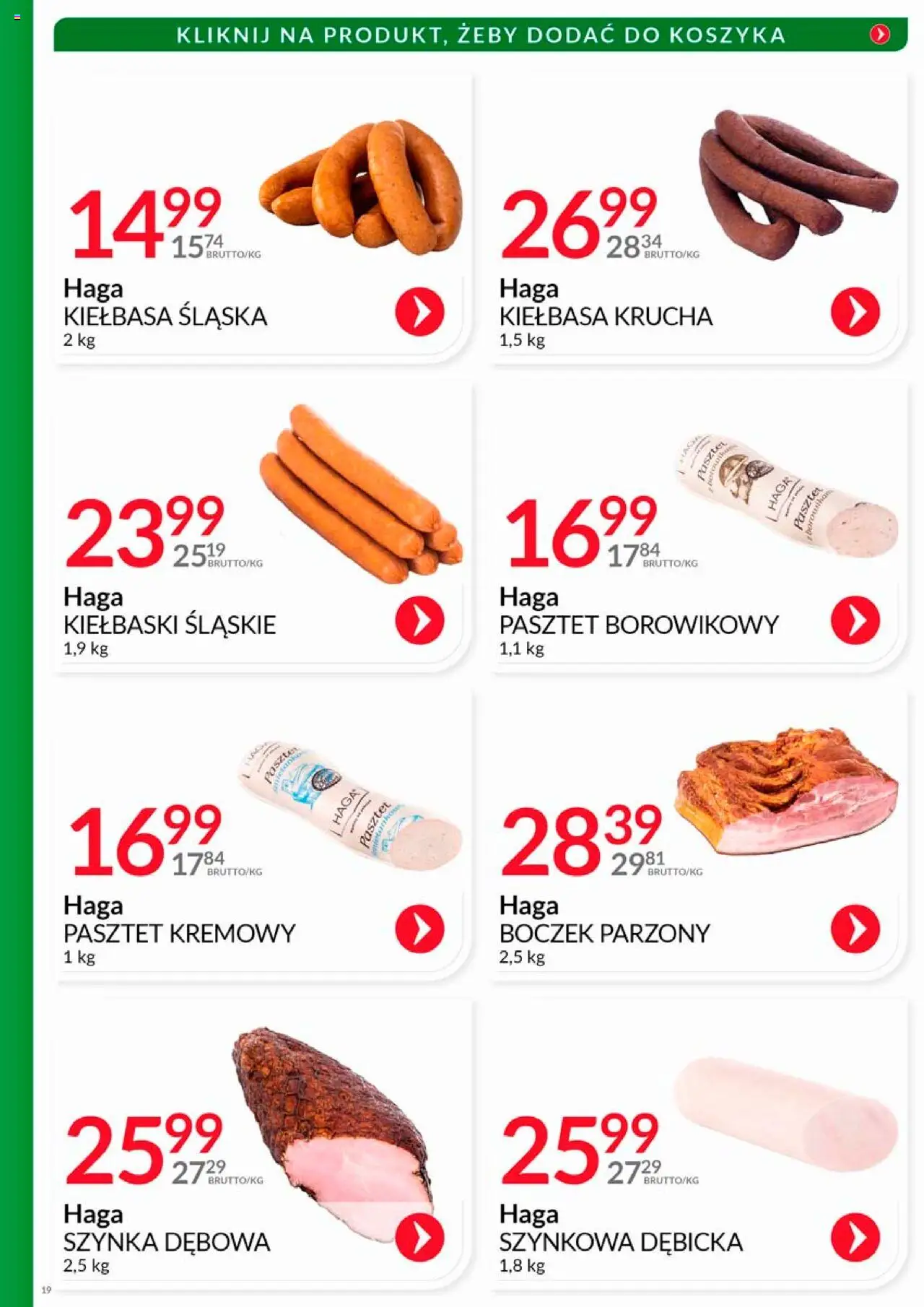 Eurocash Gazetka - Katalog Wędlin od 01.08.2025 | Strona: 19 | Produkty: Kiełbasa, Kiełbaski, Szynka, Kiełbasa śląska
