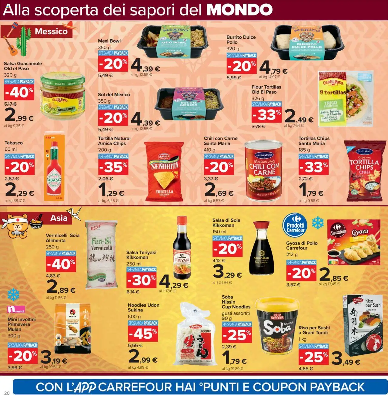 Volantino Carrefour del 23.10.2025 | Pagina: 20 | Prodotti: Pollo, Salsa, Tortillas, Sushi
