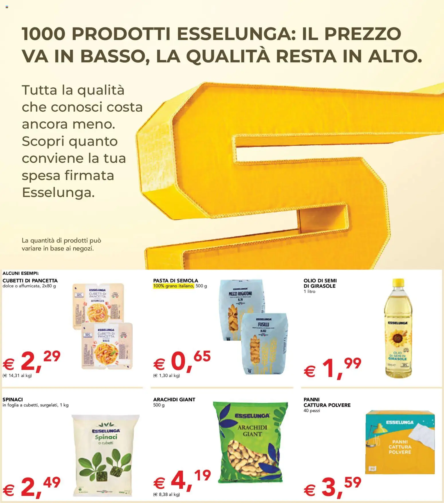 Volantino Esselunga S del 17.11.2025 | Pagina: 2 | Prodotti: Pancetta, Pasta, Spinaci, Arachidi