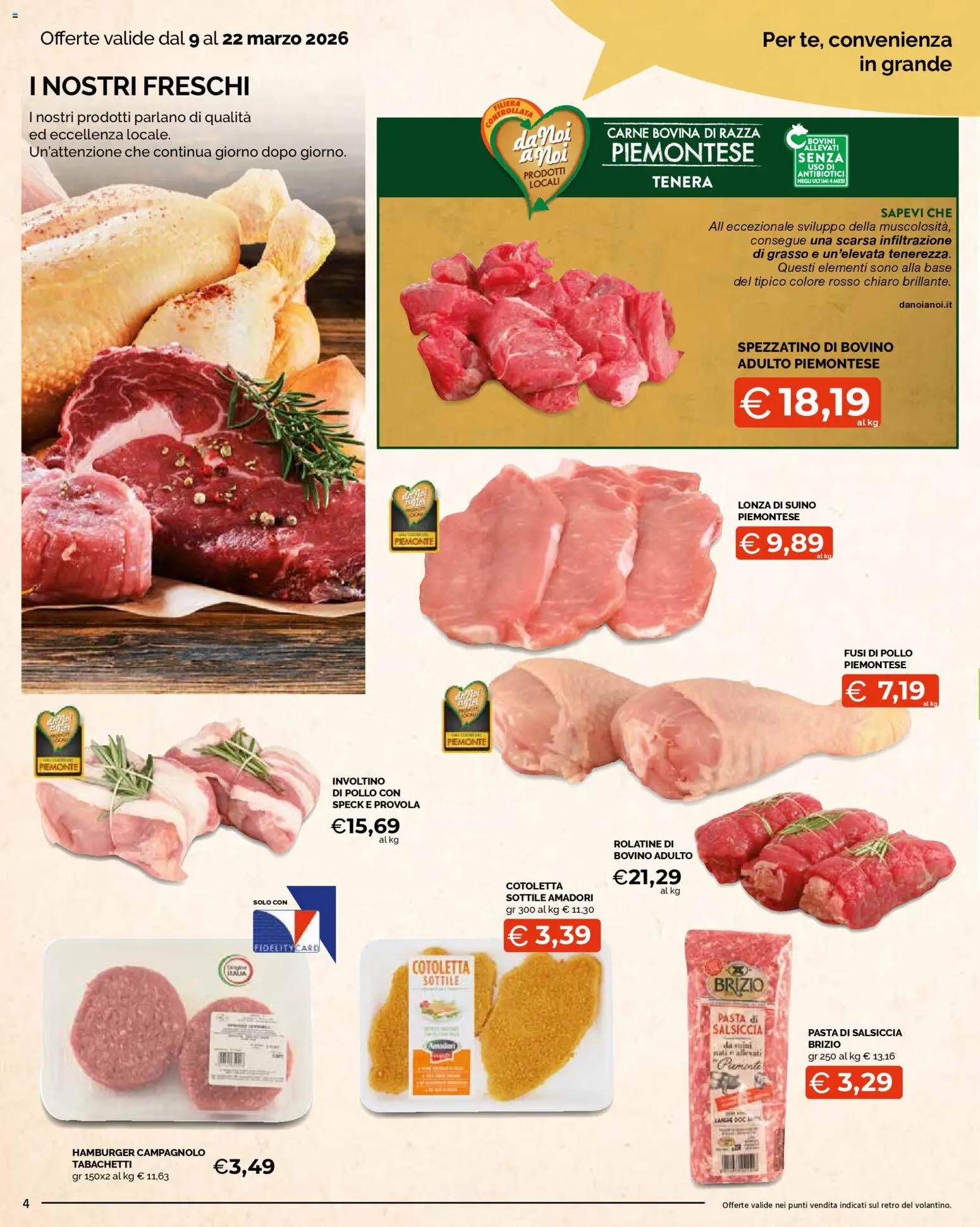 Volantino Mercatò del 09.03.2026 | Pagina: 4 | Prodotti: Bovino, Salsiccia, Pasta, Hamburger
