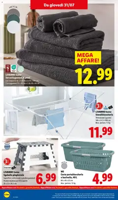 Volantino Lidl del 28.07.2025 | Pagina: 44 | Prodotti: Stendibiancheria, Sgabello, Doccia, Portabiancheria