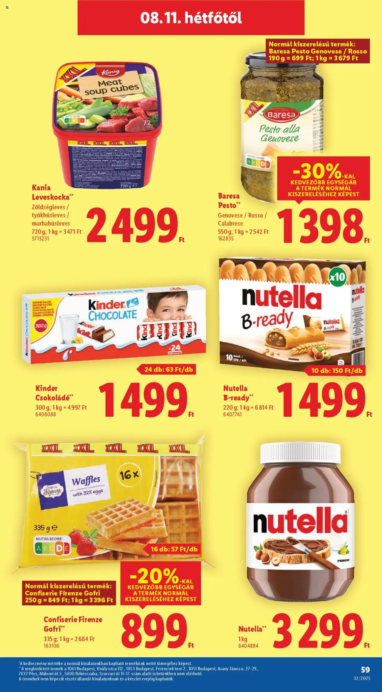Lidl akciós ujság - amely érvényes a következő dátumtól: 07.08.2025 | Oldal: 59 | Termékek: Pesto, Leveskocka, Nutella, Csokoládé