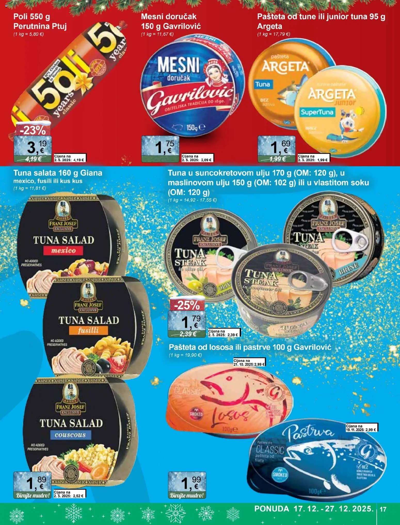 KTC katalog | vrijedi od 17.12.2025 | Stranica: 17 | Proizvodi: Mesni doručak, Perutnina Ptuj, Tuna, Kus kus