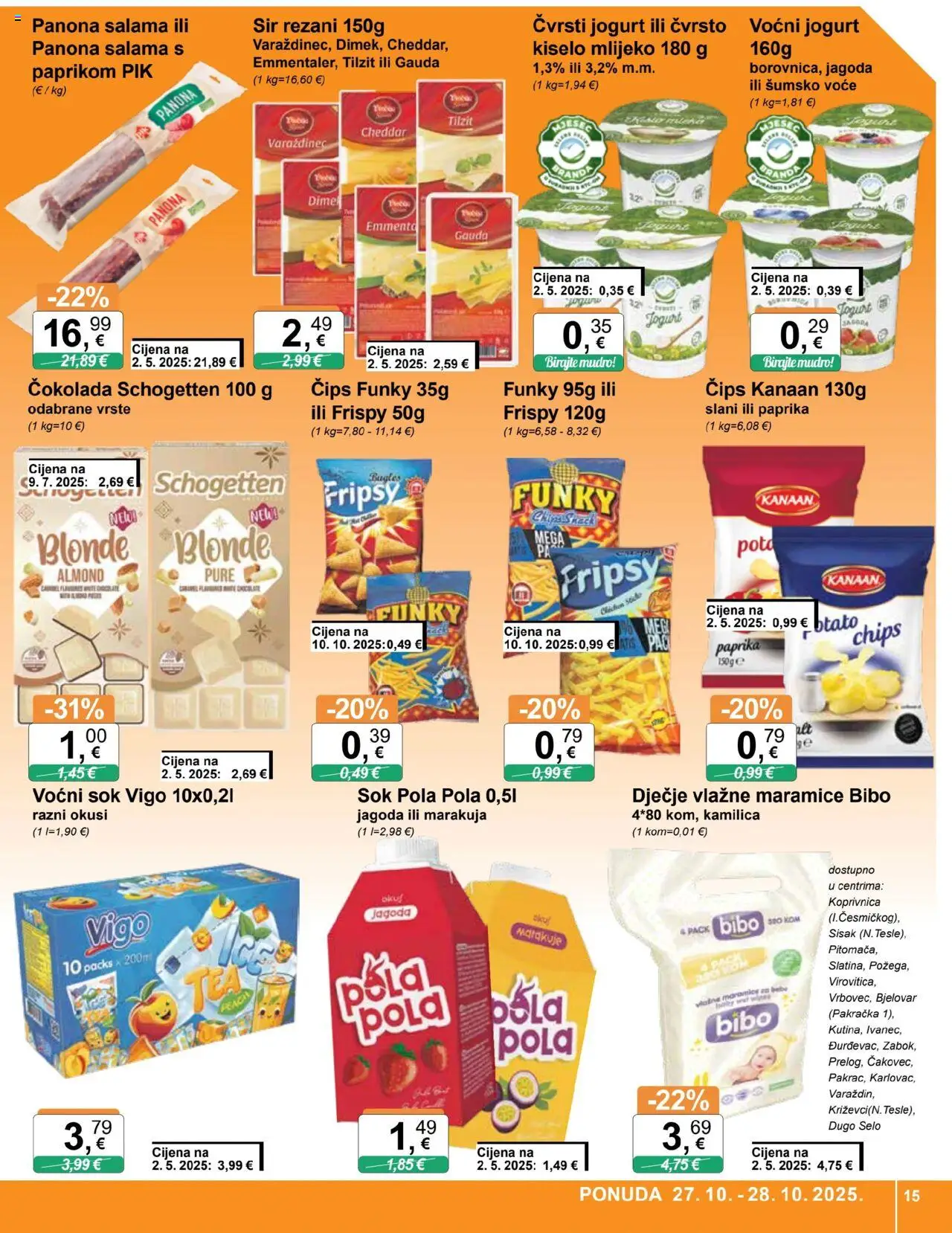 KTC katalog | vrijedi od 22.10.2025 | Stranica: 15 | Proizvodi: Vlažne maramice, Jogurt, Salama, Paprika