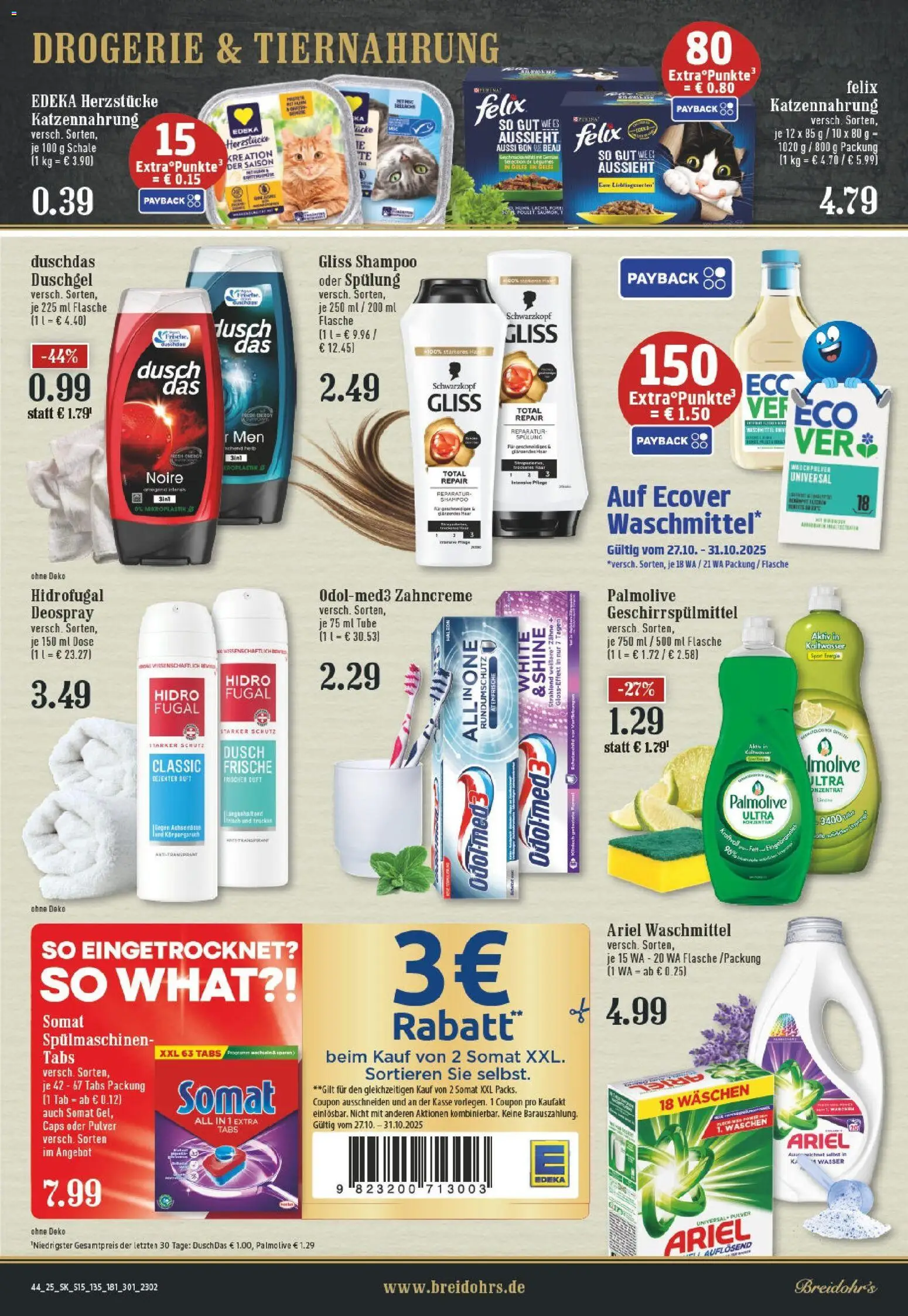 Edeka prospekt Rösrath	 – gültig ab 26.10.2025 | Seite: 15 | Produkte: Ariel, Duft, Duschgel, Geschirrspülmittel