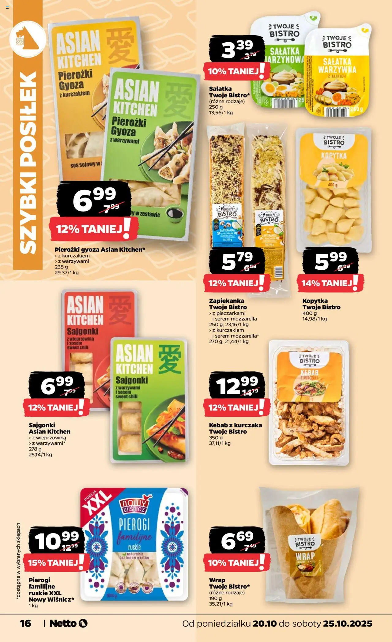 Netto gazetka - Spożywcza od 20.10.2025 | Strona: 16 | Produkty: Zapiekanka, Gyoza, Sos sojowy, Sos