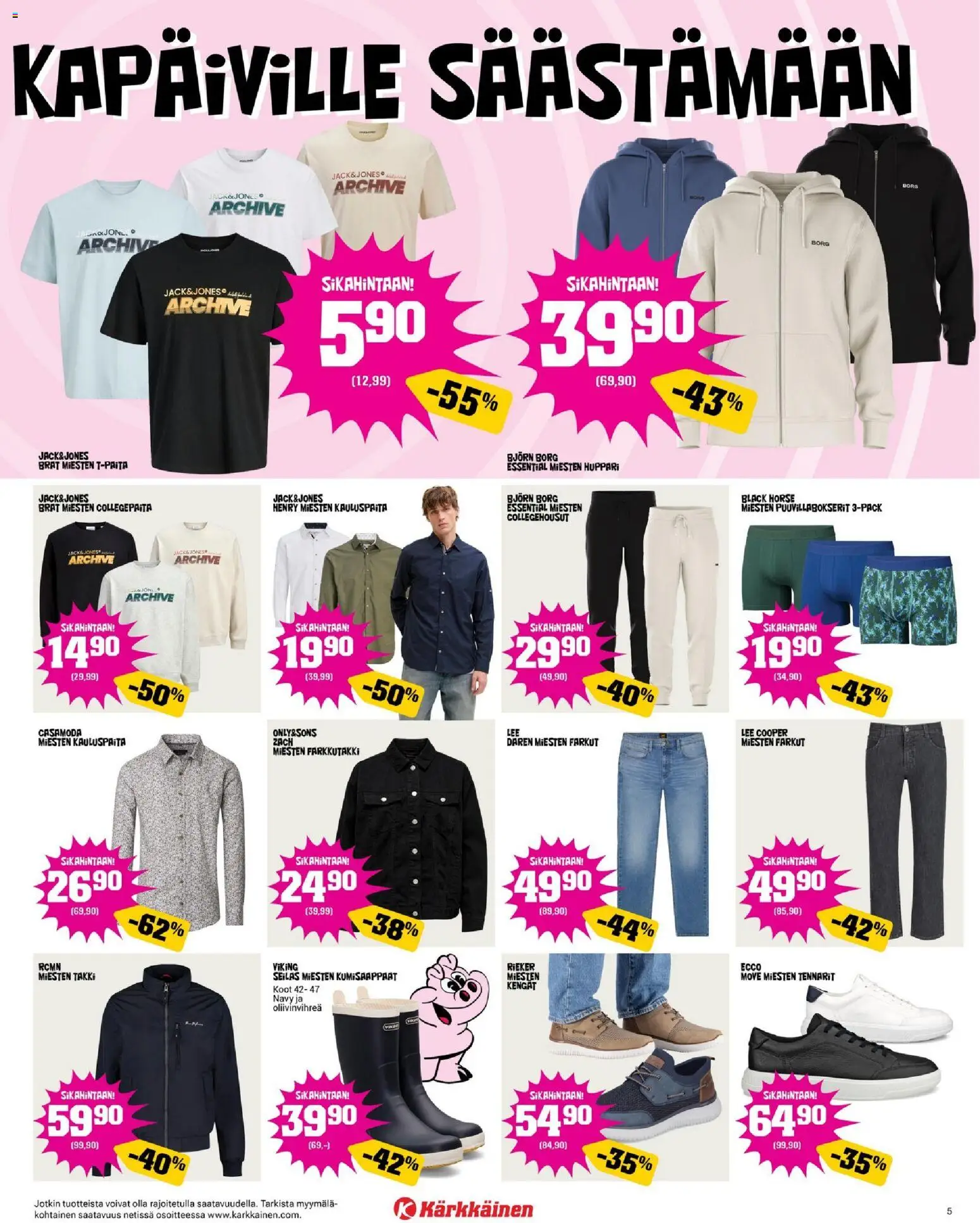 Kärkkäinen tarjoukset – voimassa 08.04.2026 alkaen | Sivu: 5 | Tuotteet: Kauluspaita, Huppari, Takki, Farkut