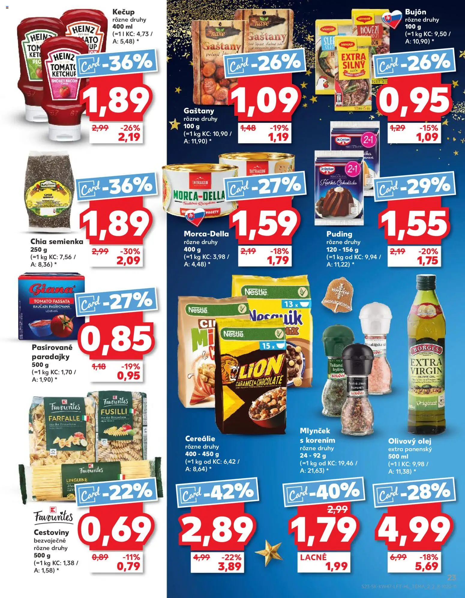 Nové Kaufland akcie – leták je platný od 20.11.2025 | Strana: 23 | Produkty: Paradajky, Cestoviny, Puding, Olivový olej