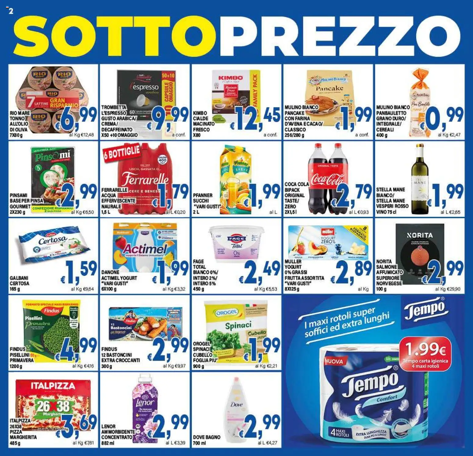 Volantino DEM del 04.02.2026 | Pagina: 2 | Prodotti: Pizza, Cereali, Coca Cola, Macinato