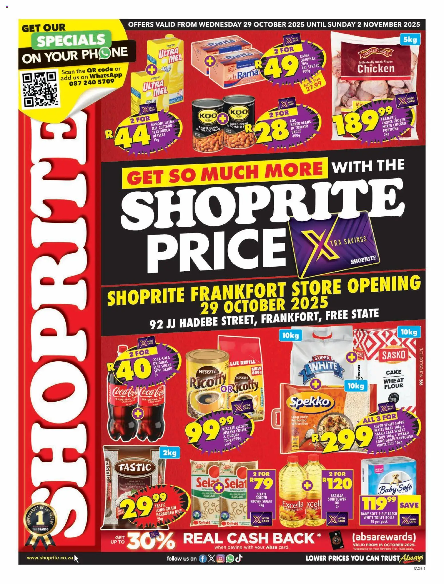 New Shoprite catalogue – valid from 29.10.2025 | Page: 1 | Products: Beans, Baked beans, Tomato sauce, Sugar