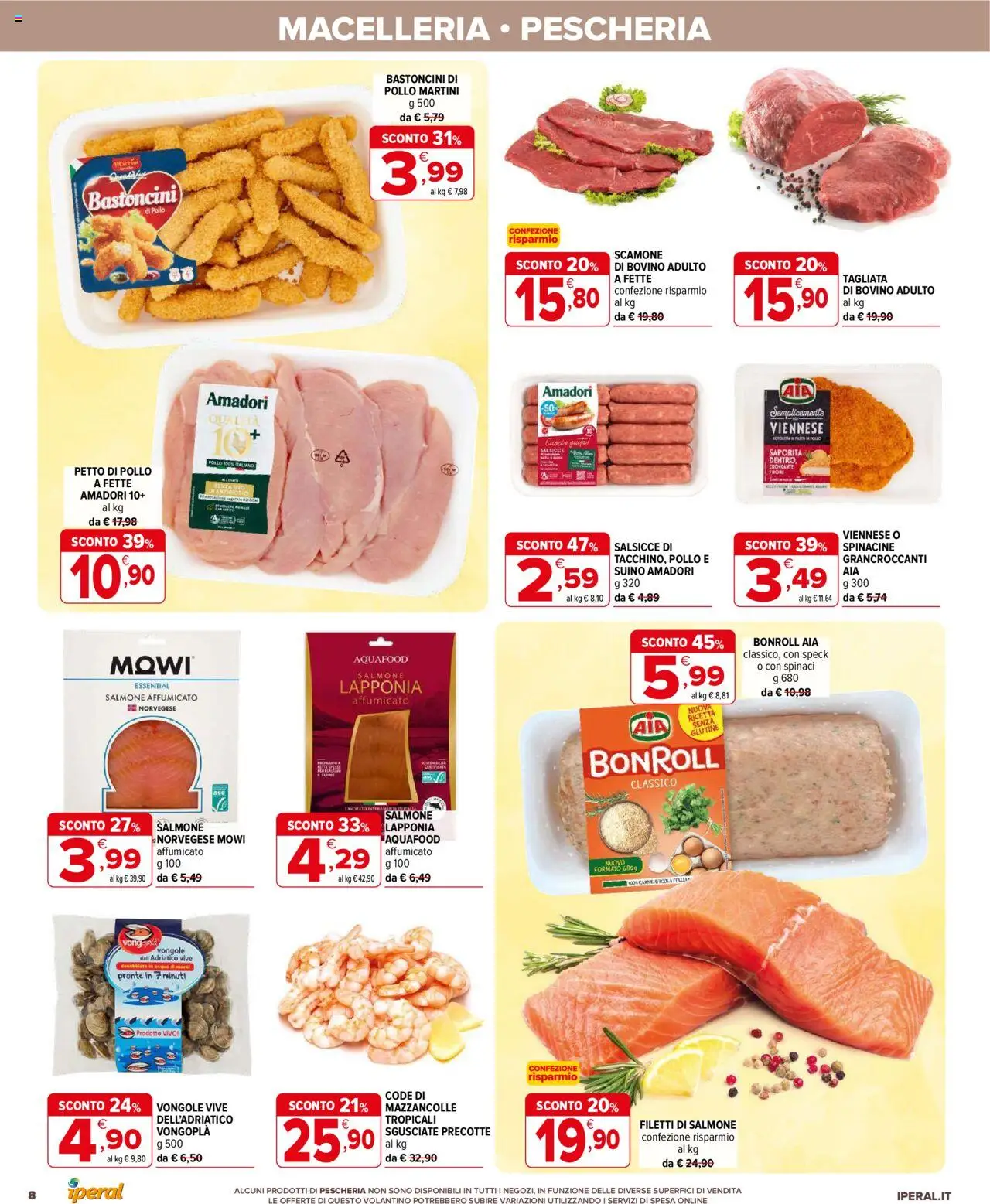 Volantino Iperal del 15.10.2025 | Pagina: 8 | Prodotti: Salmone affumicato, Salmone, Mazzancolle, Spinaci