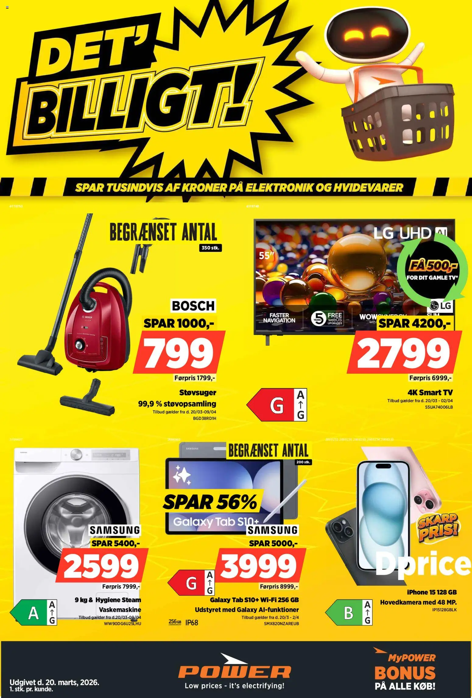Power tilbudsavis – gyldig fra 20.03.2026 | Side: 1 | Produkter: Smart TV, TV, Vaskemaskine, Navigation