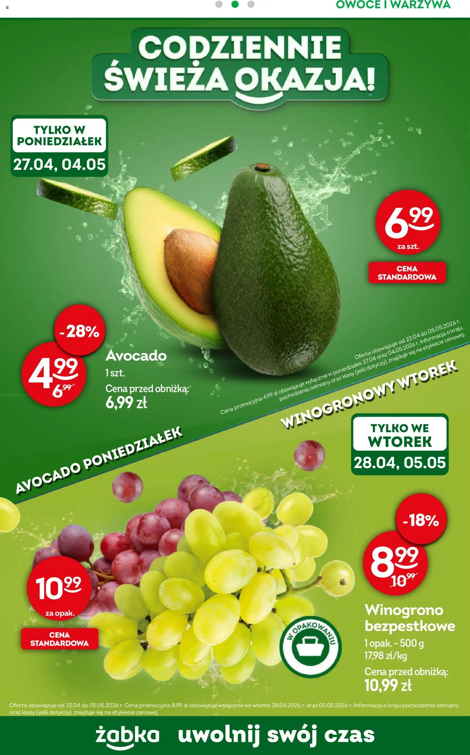 Żabka gazetka - Codzienne produkty od 22.04.2026 | Strona: 10 | Produkty: Winogrono, Warzywa, Owoce