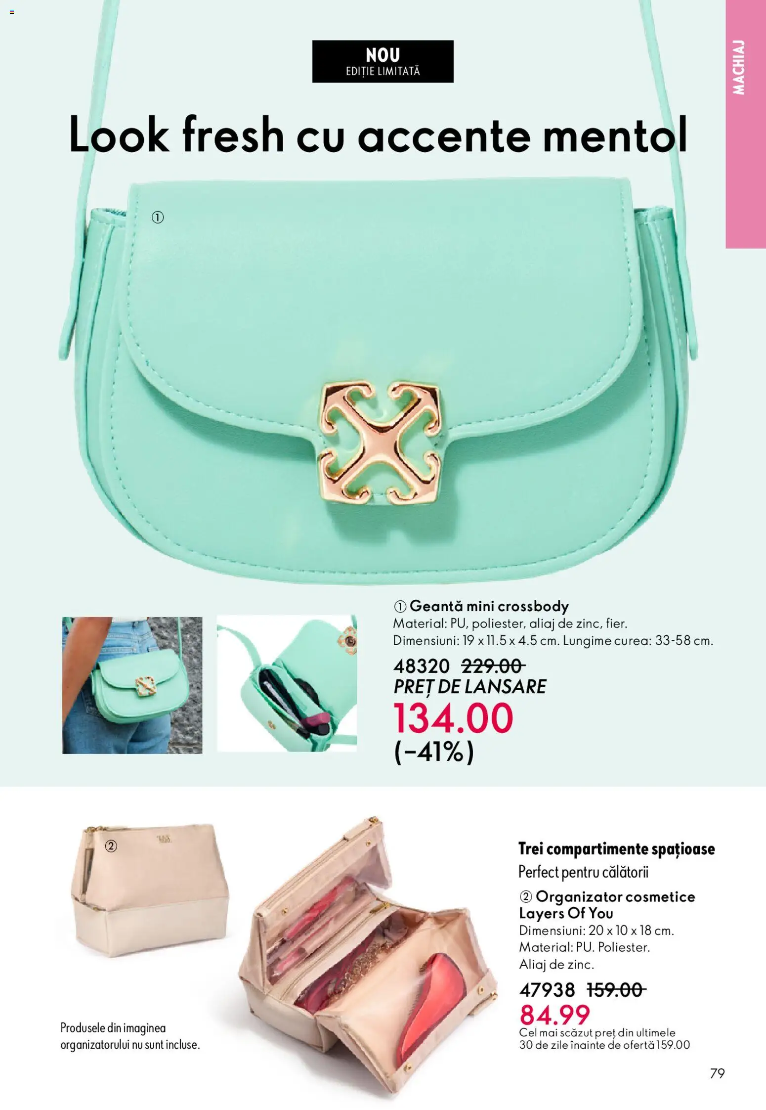 Noul catalog Oriflame – valabil de la 04.03.2026 | Pagină: 79 | Produse: Curea, Geantă, Machiaj