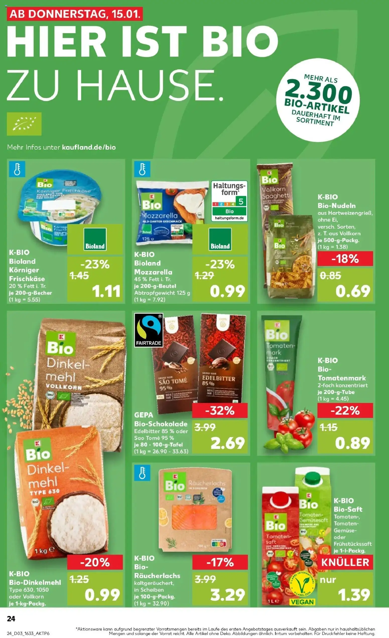 Kaufland prospekt Steinheim An Der Murr	 – gültig ab 19.01.2026 | Seite: 24 | Produkte: Mozzarella, Tomaten, Räucherlachs, Saft