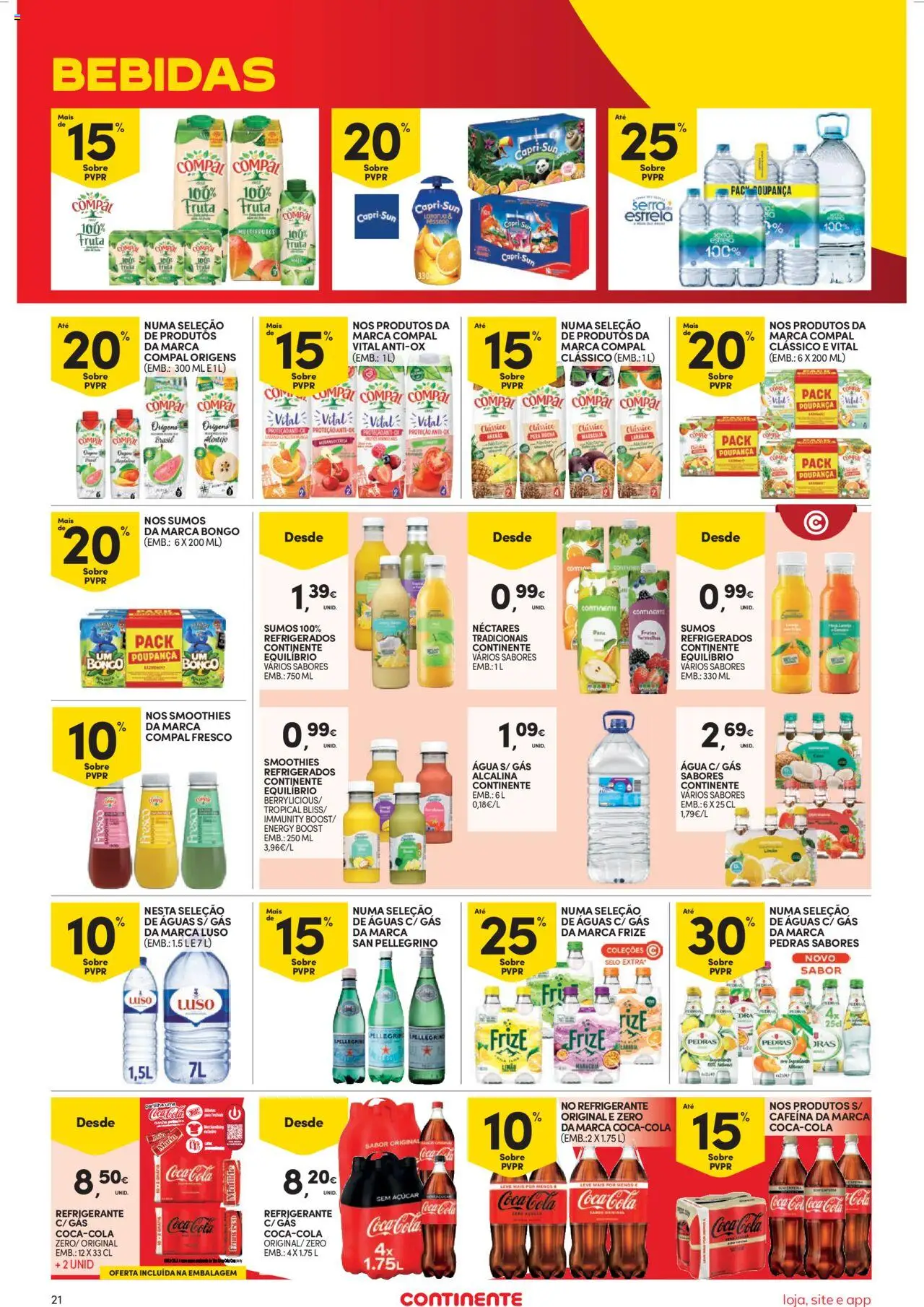 Continente Semanal Continente Bom Dia │ válido de 05.08.2025 | Página: 21 | Produtos: Agua, Refrigerante, Sumo, Soda