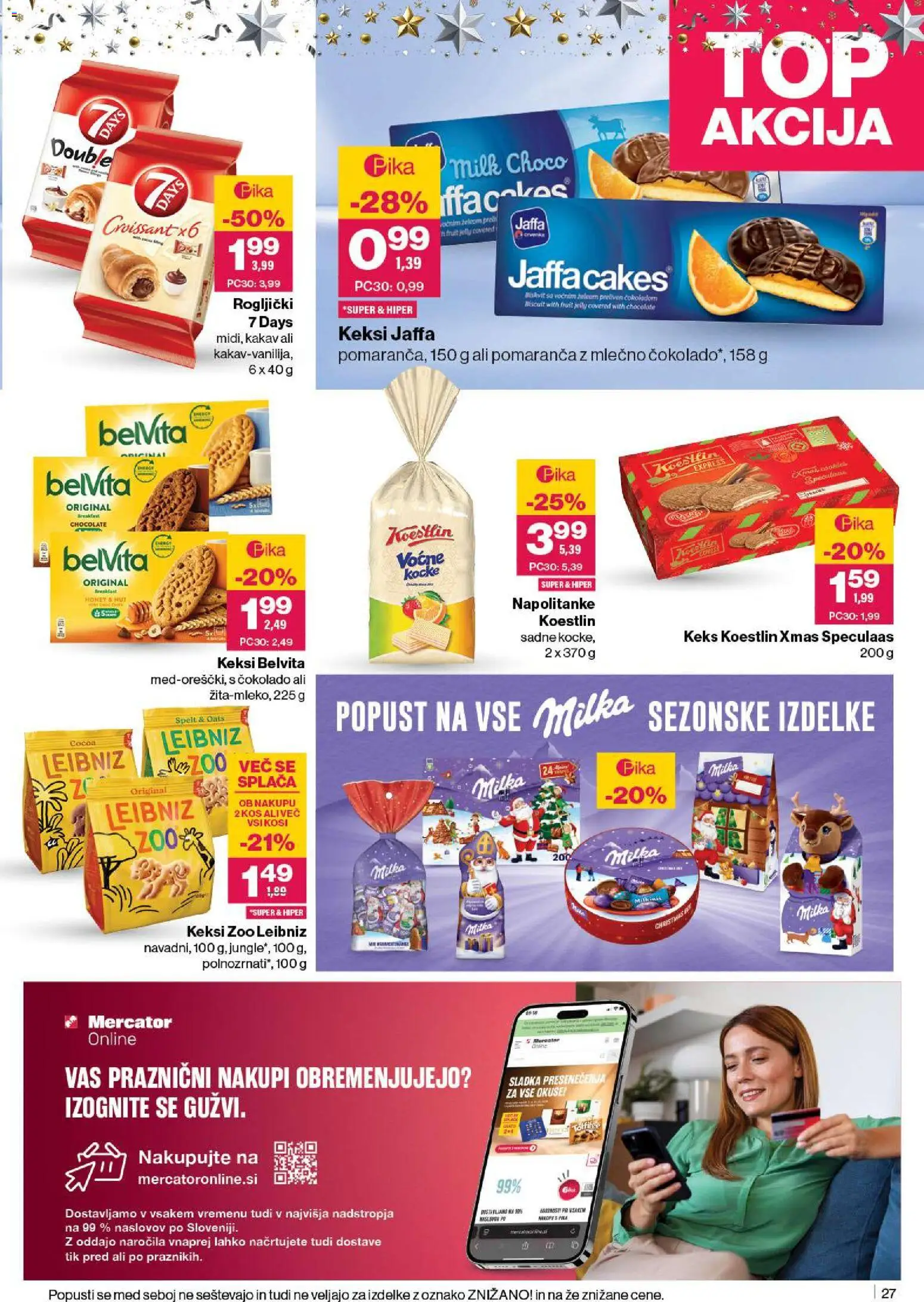 Novi Mercator katalog ponudbe – veljaven od 27.11.2025 | Stran: 29 | Izdelki: Napolitanke, Keksi, Rogljički, Kos