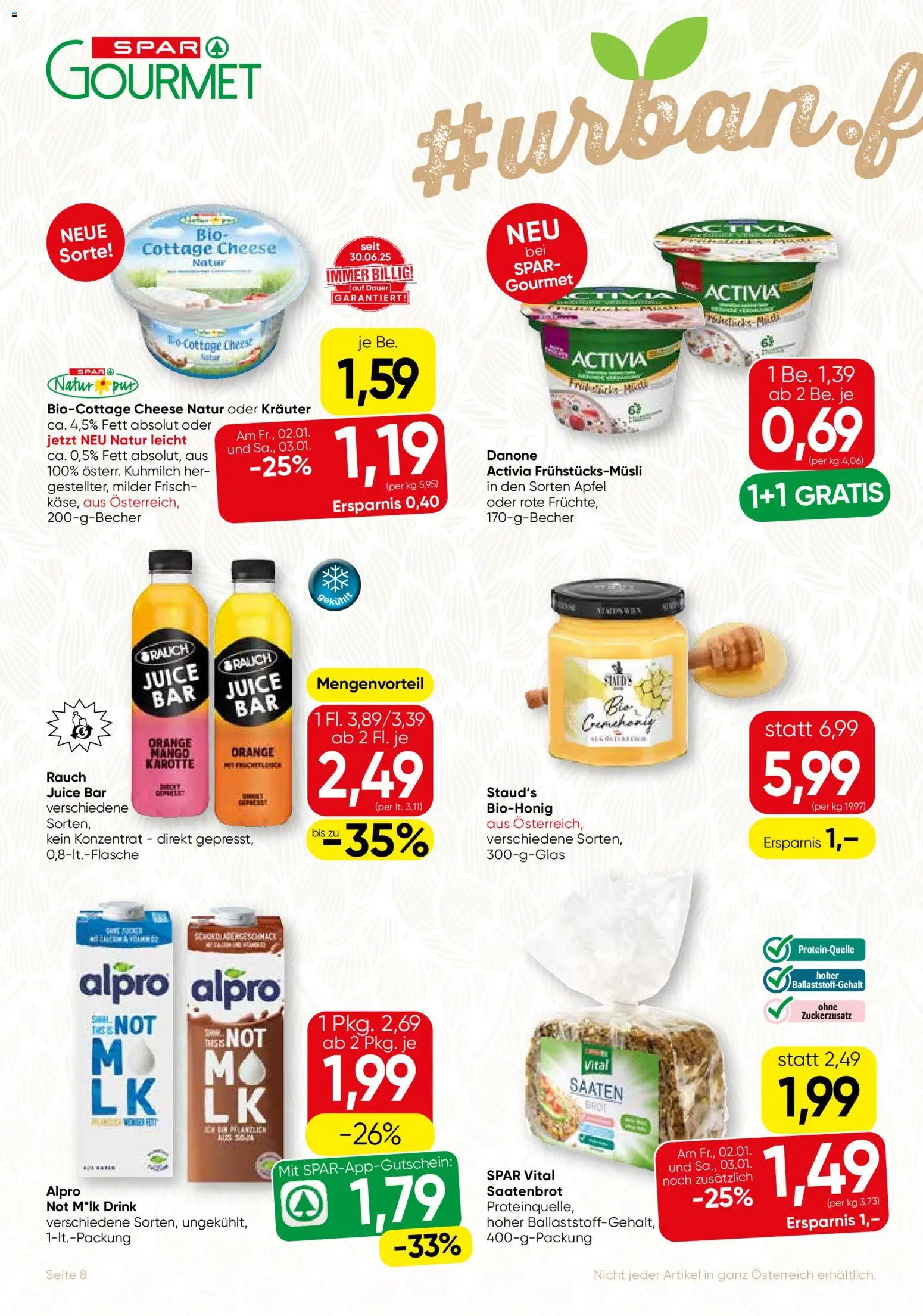 SPAR Gourmet Flugblatt gültig ab 02.01.2026 | Seite: 8 | Produkte: Karotte, Mango, Äpfel