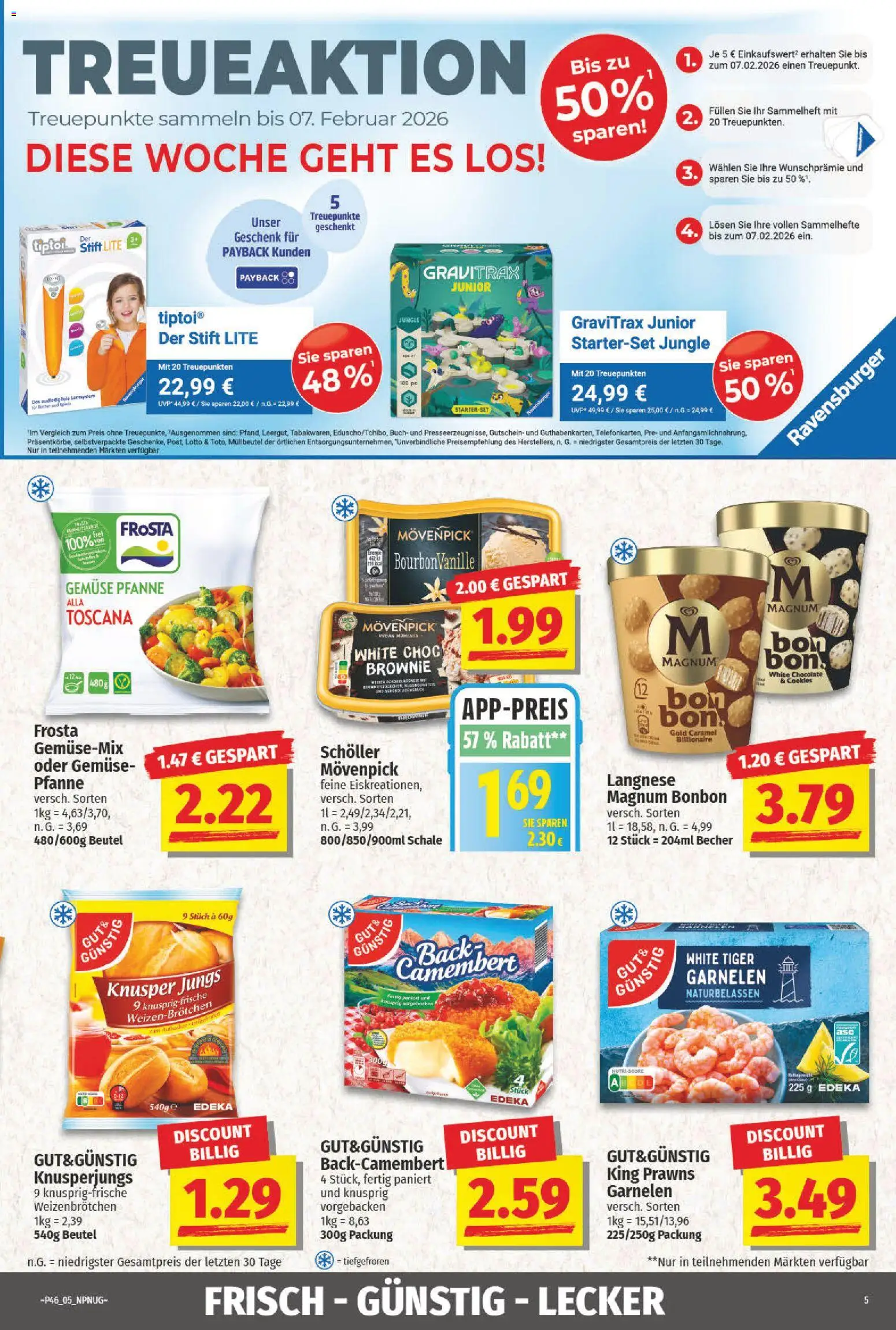 NP Discount Prospekt 	 – gültig ab 10.11.2025 | Seite: 5 | Produkte: Langnese, Garnelen, Gemüse, PC