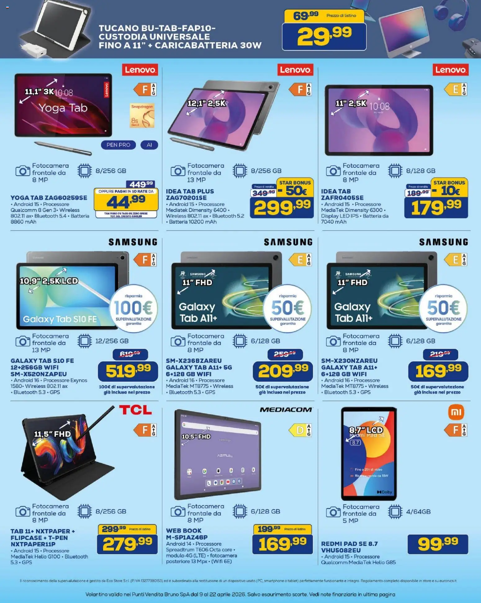 Volantino BRUNO del 09.04.2026 | Pagina: 16 | Prodotti: Tablet, Video, Batteria, Samsung