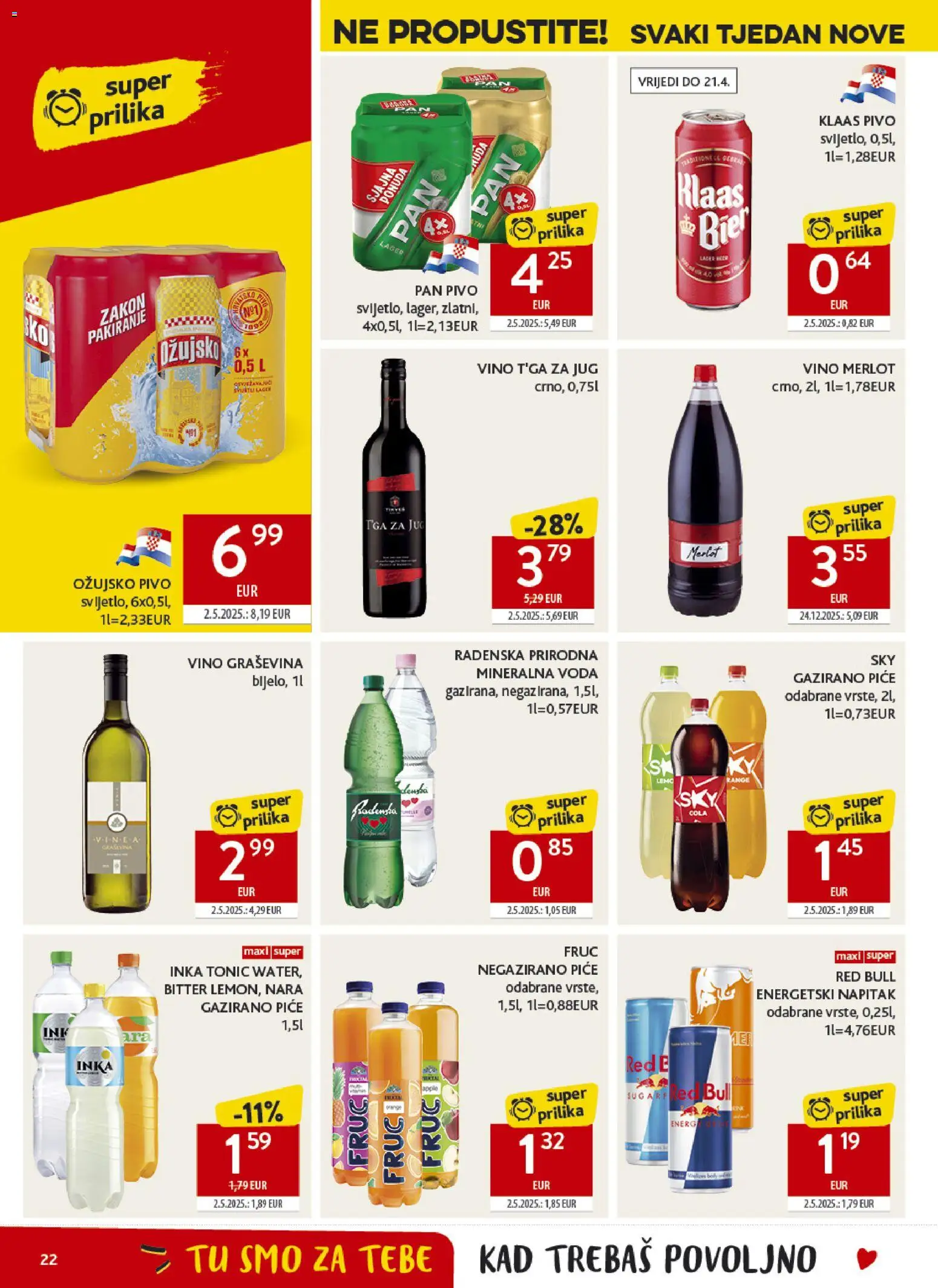 Konzum HR akciós ujság - amely érvényes a következő dátumtól: 08.04.2026 | Oldal: 22 | Termékek: Tonic, Red bull, Cola