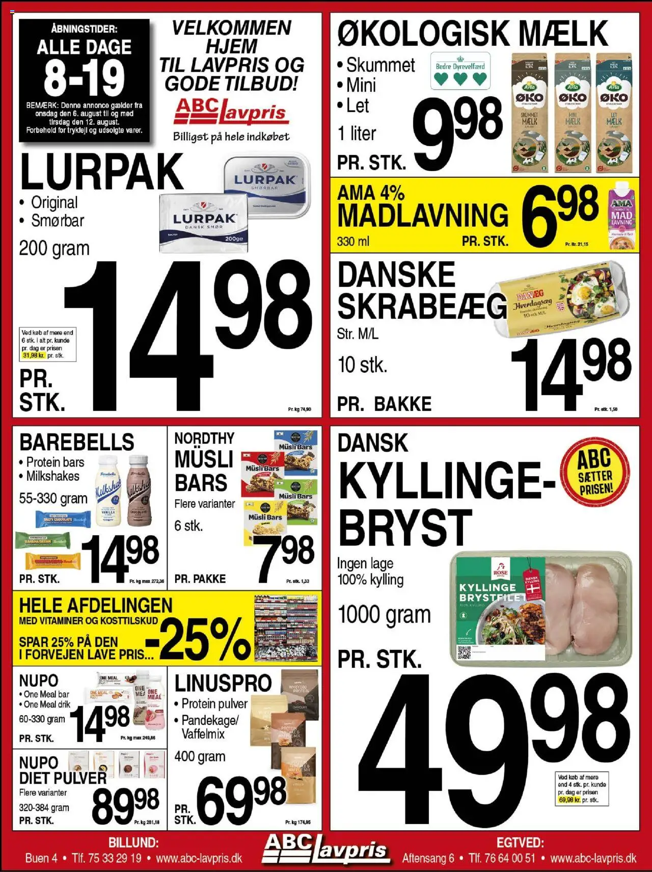Abc Lavpris Tilbudsavis gyldig fra 06.08.2025 | Side: 1 | Produkter: Mælk, Smør, Müsli