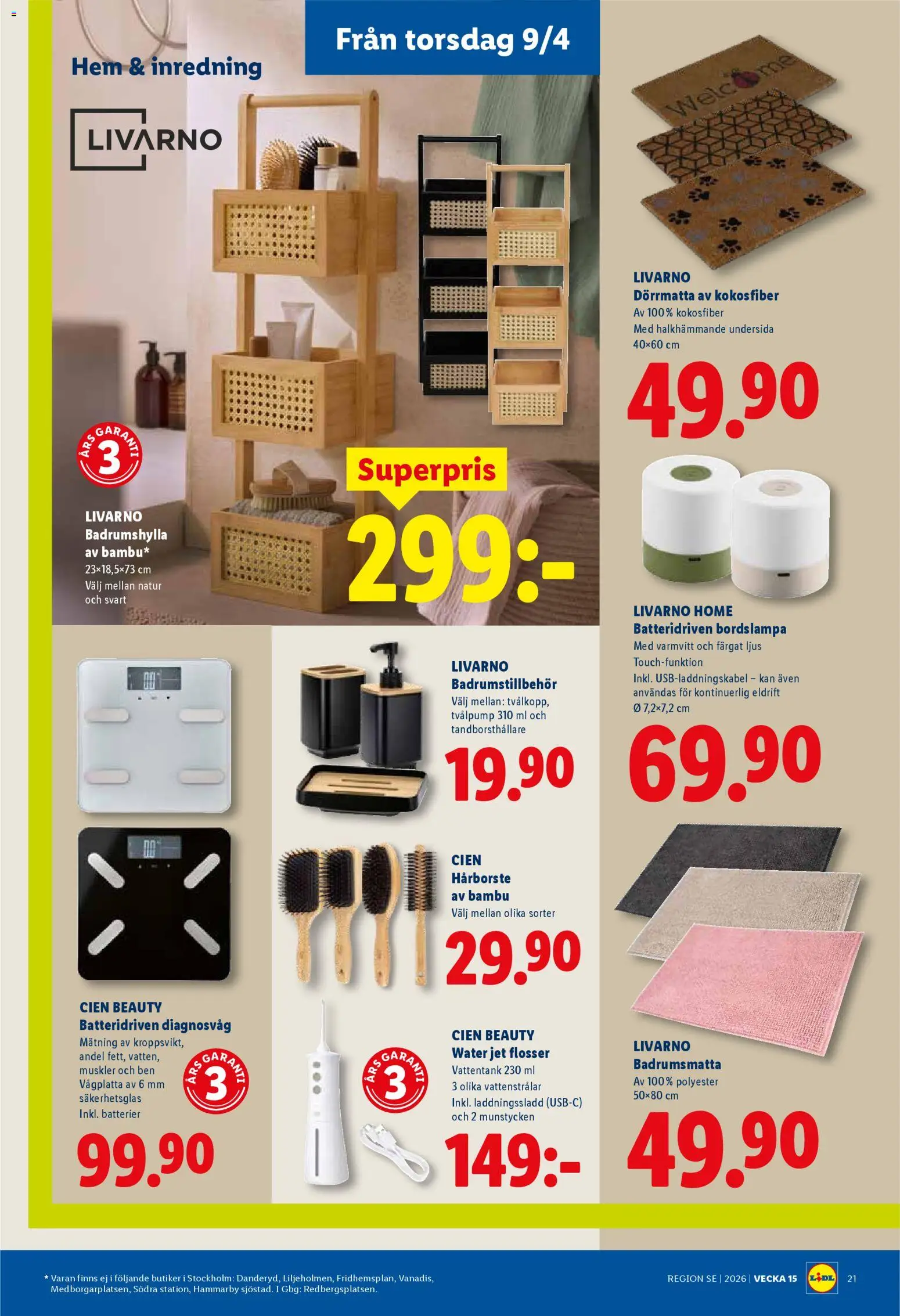 Lidl reklamblad aktuell från 06.04.2026 | Sida: 24 | Produkter: Badrumsmatta, Bordslampa, Dörrmatta, Ljus