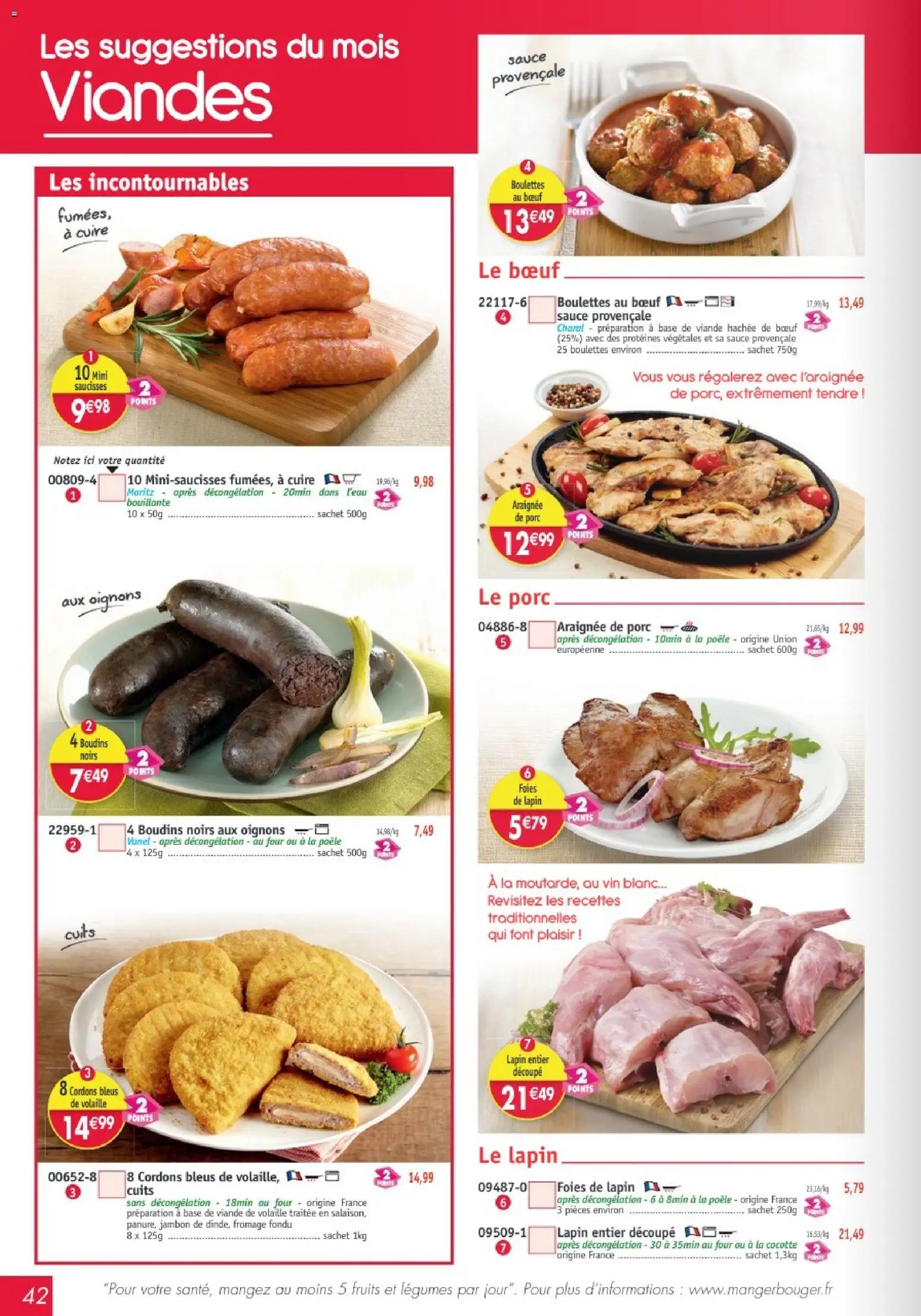 {H1} | Page: 42 | Produits: Lapin, Viande hachée, Jambon, Porc