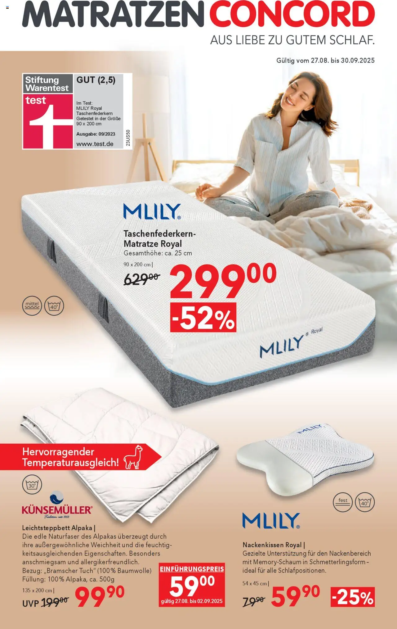 Matratzen Concord Prospekt 	 - gültig ab dem 27.08.2025 | Seite: 1 | Produkte: Matratze