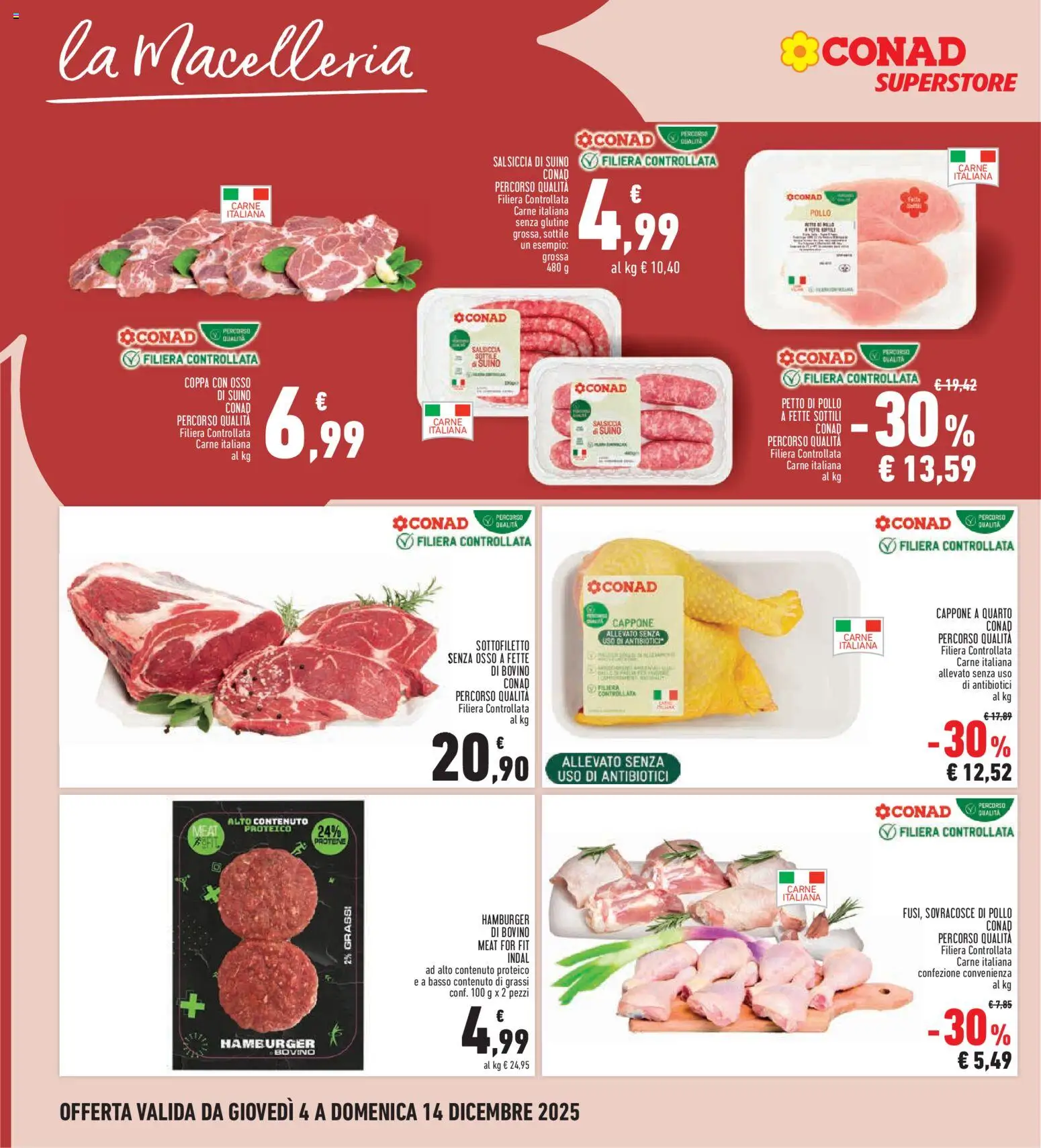 Volantino Conad del 04.12.2025 | Pagina: 8 | Prodotti: Bovino, Petto di Pollo, Suino, Hamburger