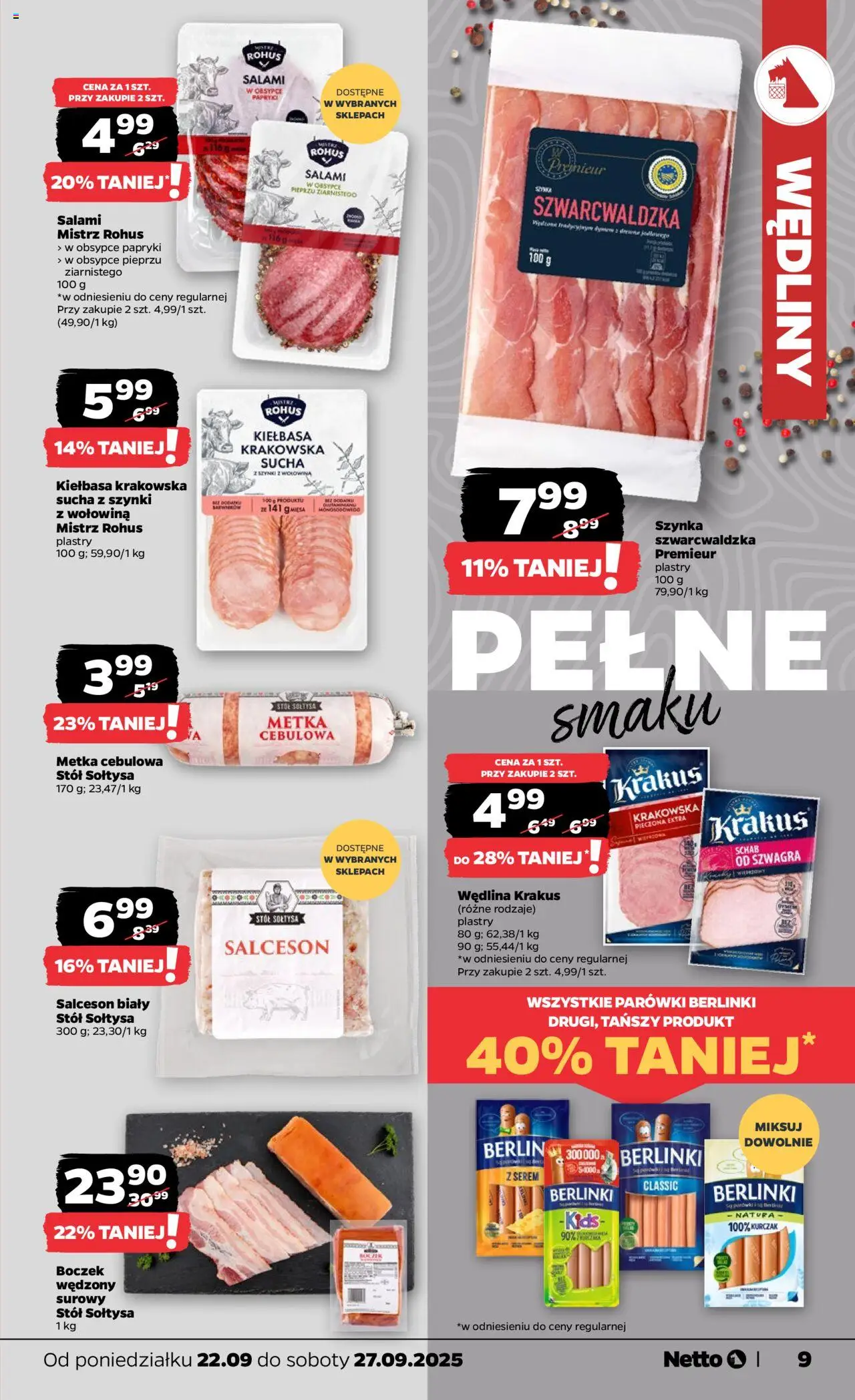 Netto gazetka - Spożywcza od 22.09.2025 | Strona: 9 | Produkty: Stół, Boczek, Salami, Wędliny