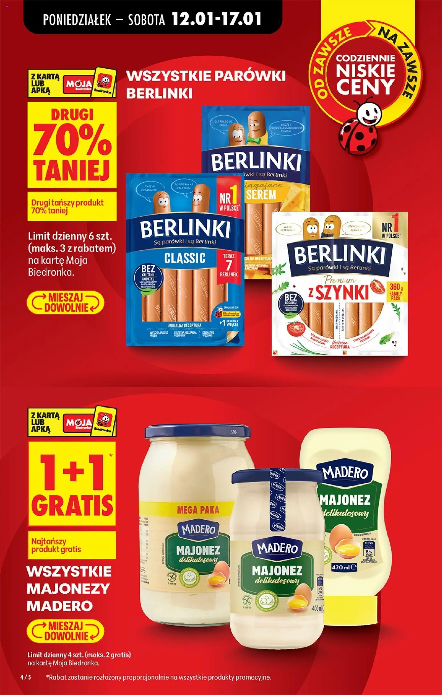 Biedronka gazetka od 12.01.2026 | Strona: 6 | Produkty: Karta, Parówki berlinki, Bułka, Majonez