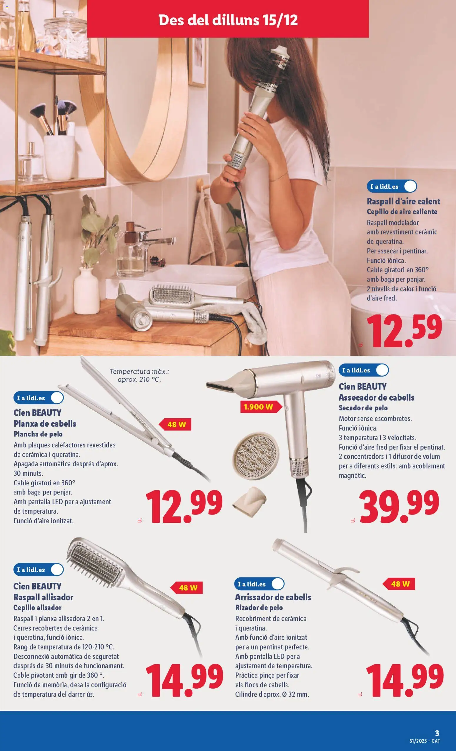 Lidl folleto de bazar │ válido desde el 15.12.2025 | Página: 5 | Productos: Cepillo, Plancha, Secador de pelo, Plancha de pelo