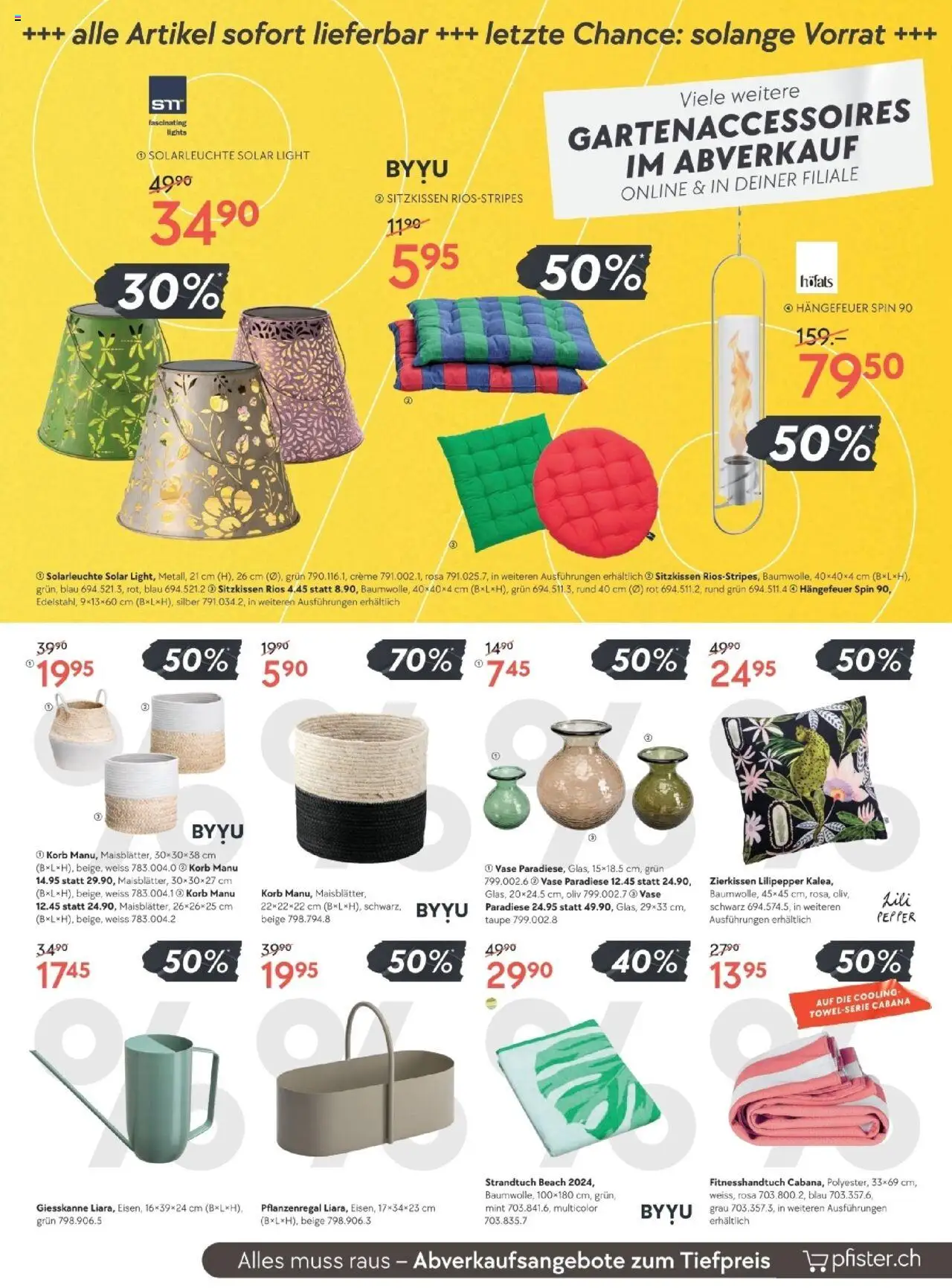 Pfister Aktionen ab 12.08.2025 | Seite: 9 | Produkte: Strandtuch, Korb, Vase, Solarleuchte