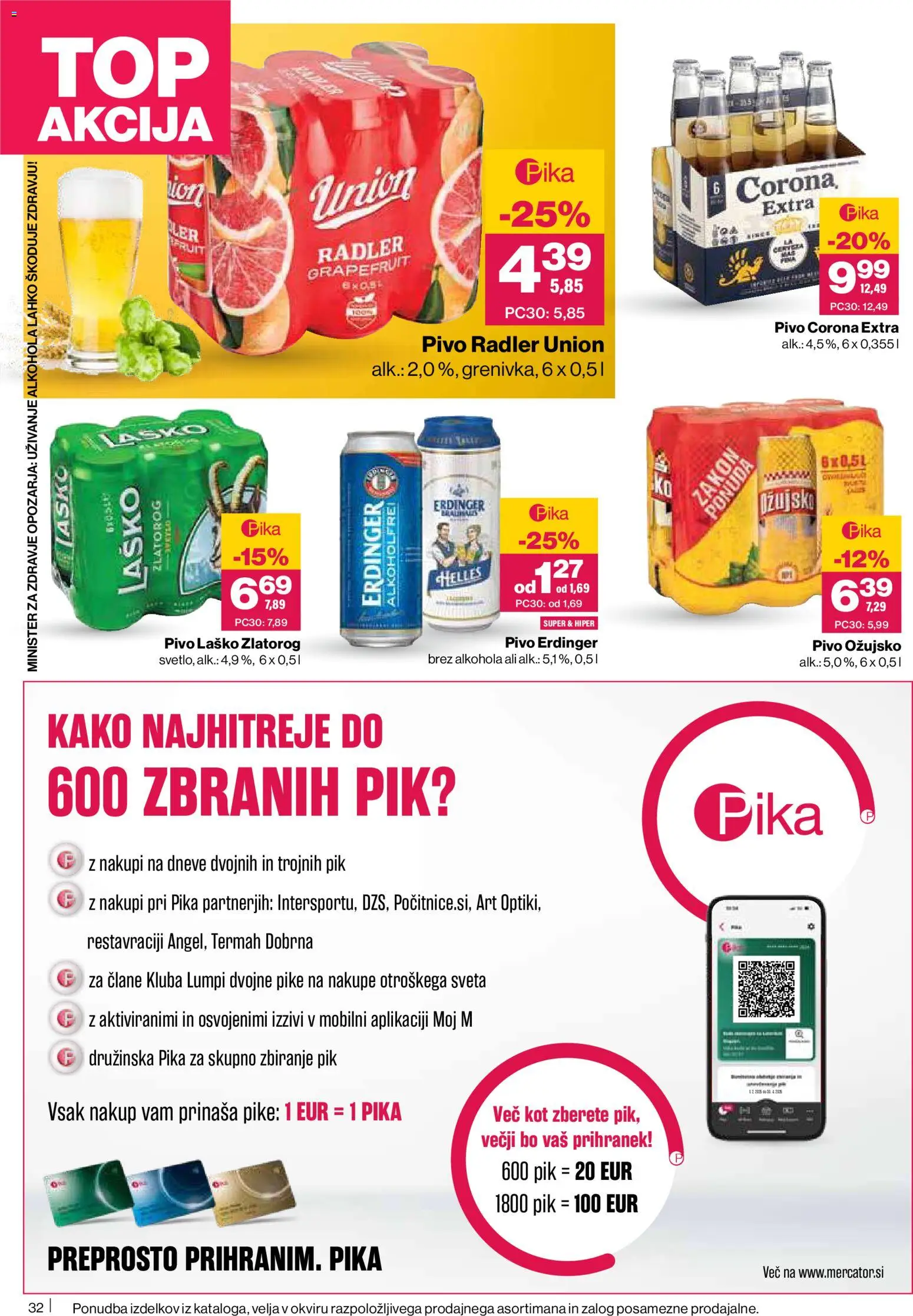 Novi Mercator katalog ponudbe – veljaven od 16.04.2026 | Stran: 32 | Izdelki: Radler, Pivo