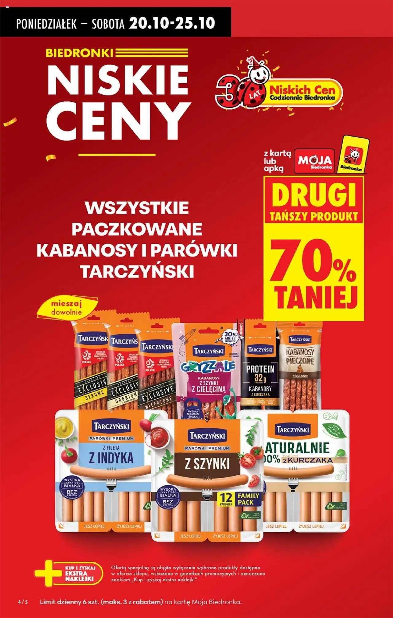 Biedronka gazetka od 20.10.2025 | Strona: 6 | Produkty: Karta, Kabanosy, Parówki tarczyński, Naklejki