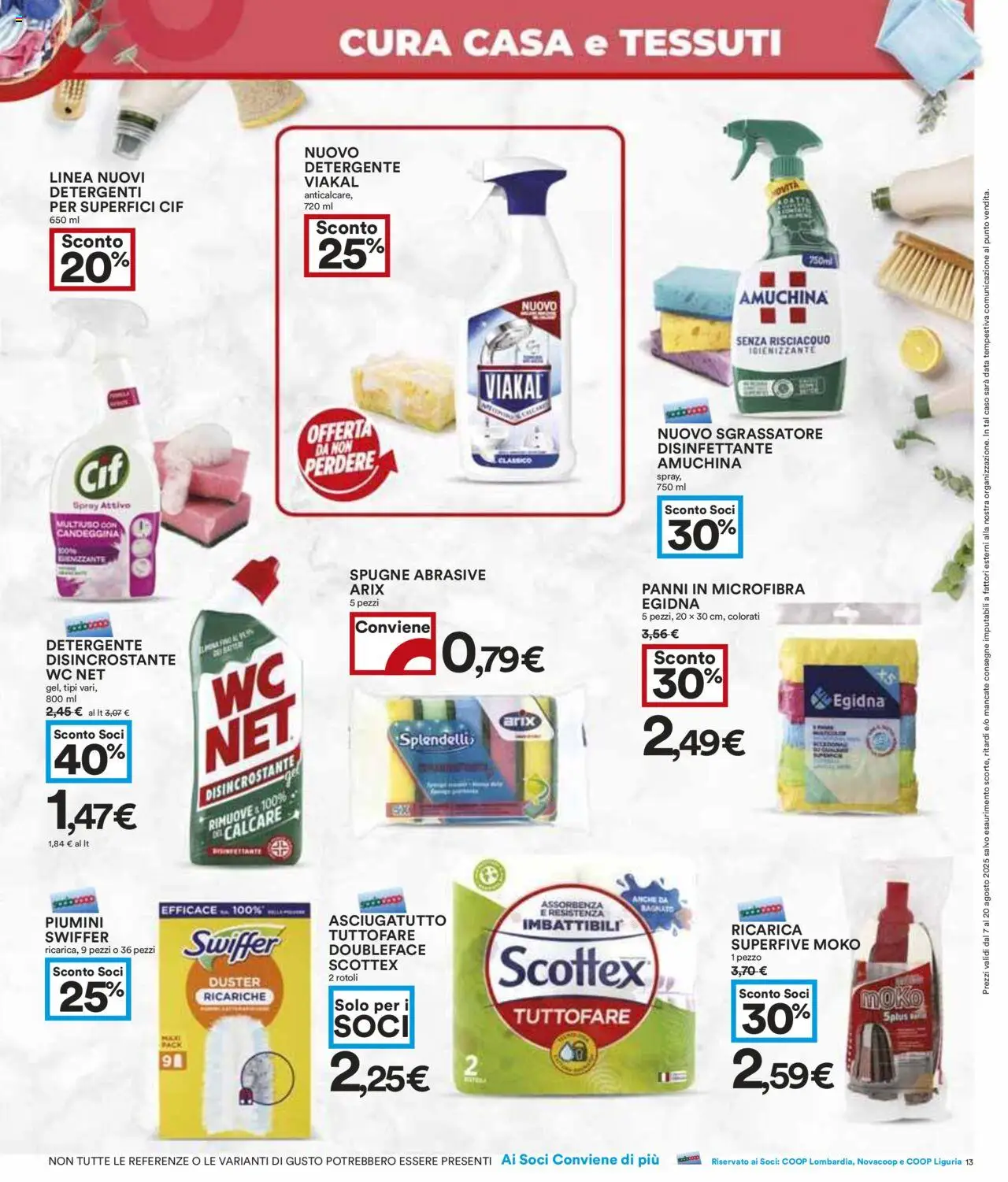 Volantino COOP del 07.08.2025 | Pagina: 13 | Prodotti: Sgrassatore, Data, Asciugatutto, WC