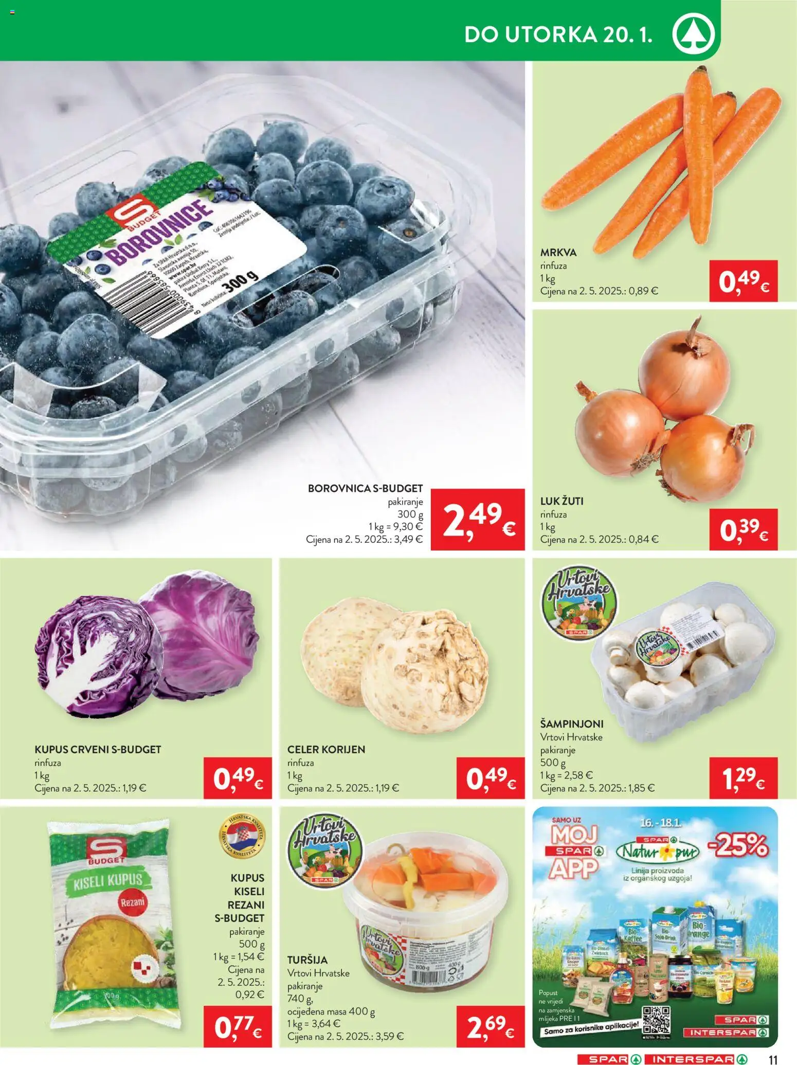 Spar katalog | vrijedi od 14.01.2026 | Stranica: 13 | Proizvodi: Šampinjoni, Luk, Kupus, Borovnice