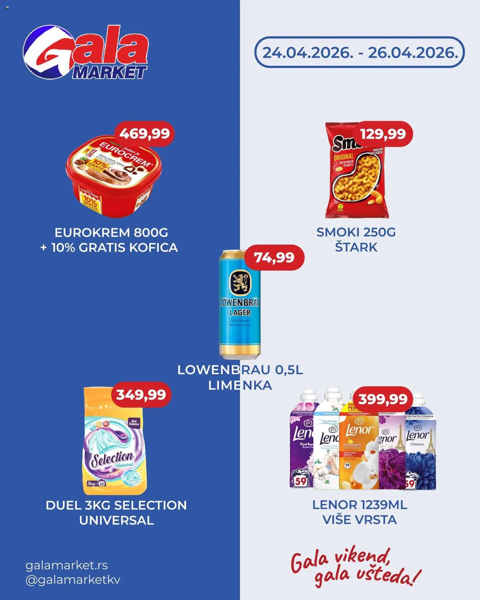 Gala MARKET katalog - važi od 24.04.2026 | Strana: 1 | Proizvode: Lenor, Smoki, Eurocrem