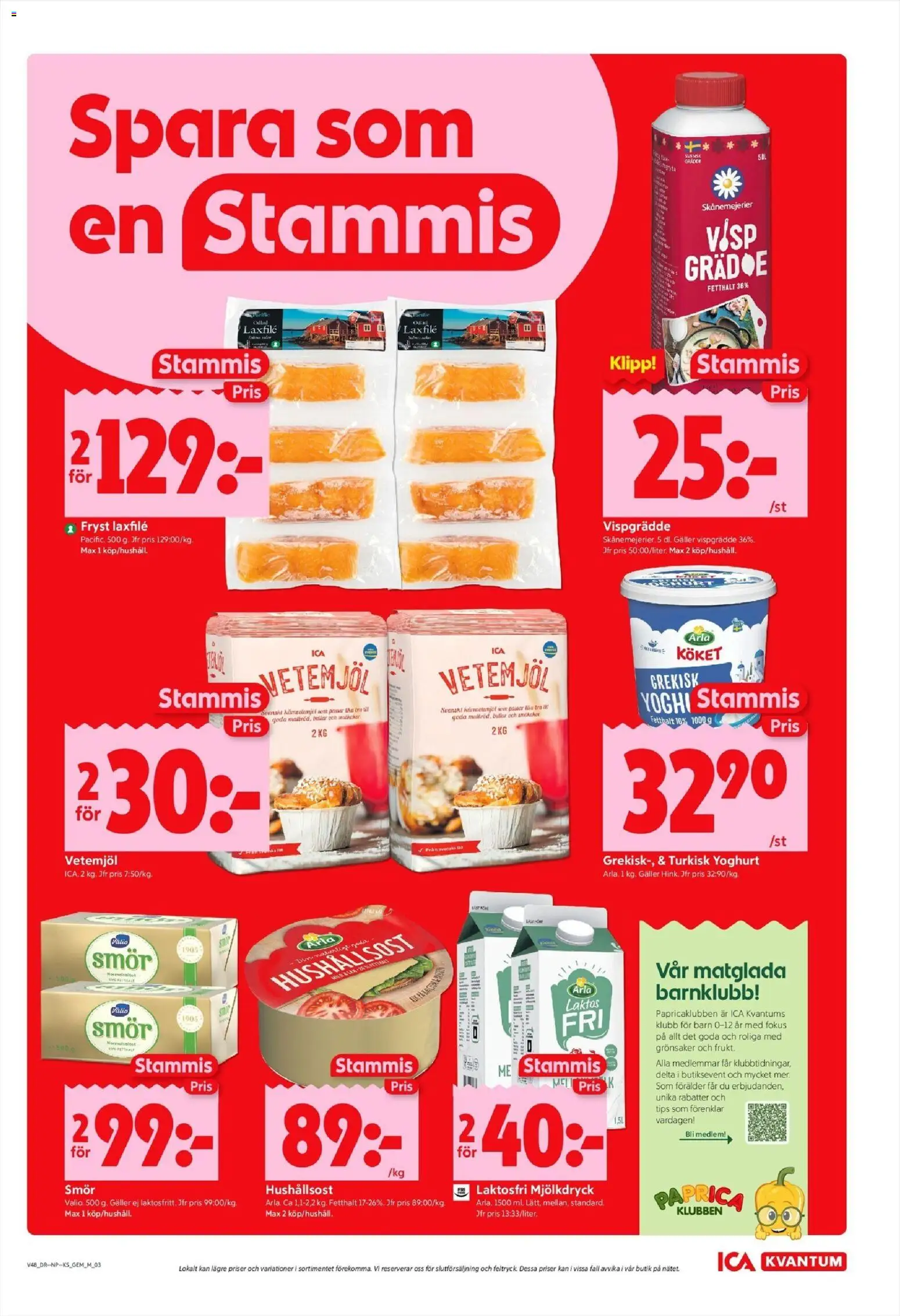 ICA Kvantum reklamblad aktuell från 24.11.2025 | Sida: 3 | Produkter: Hushållsost, Smör, Yoghurt, Vispgrädde
