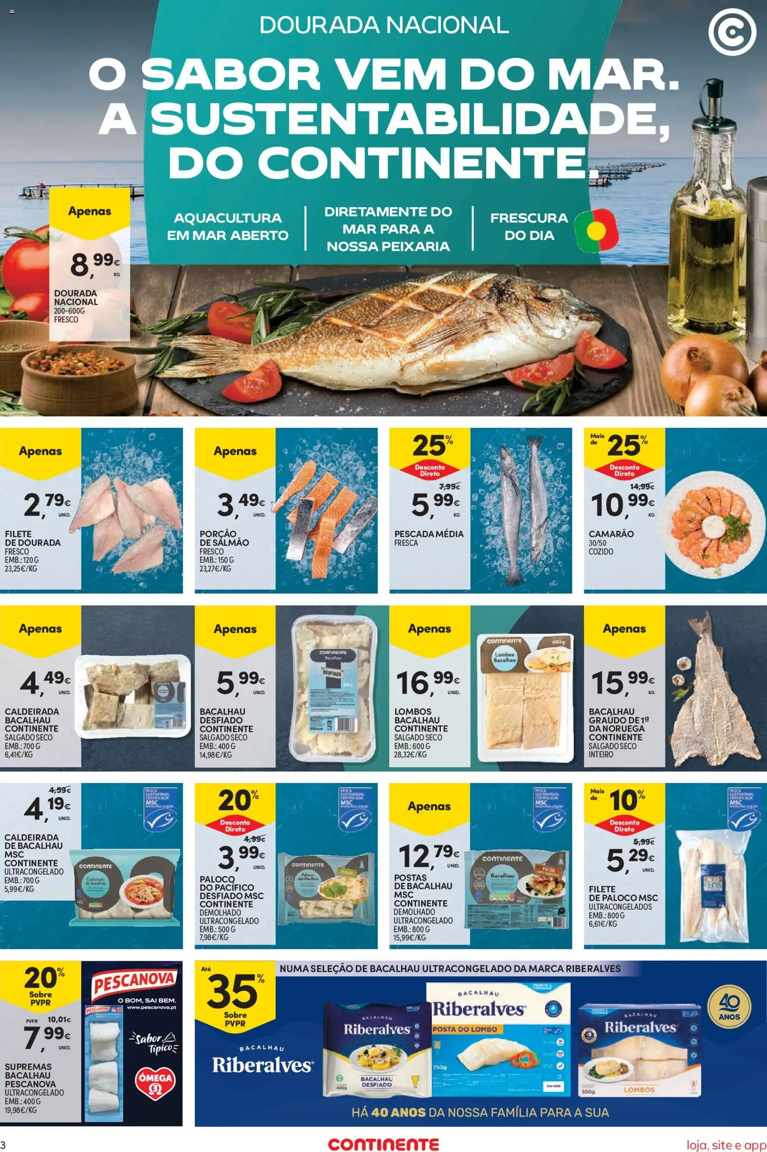 Continente Semanal Continente Bom Dia │ válido de 20.01.2026 | Página: 3 | Produtos: Dourada, Bacalhau, Pescada, Salmão