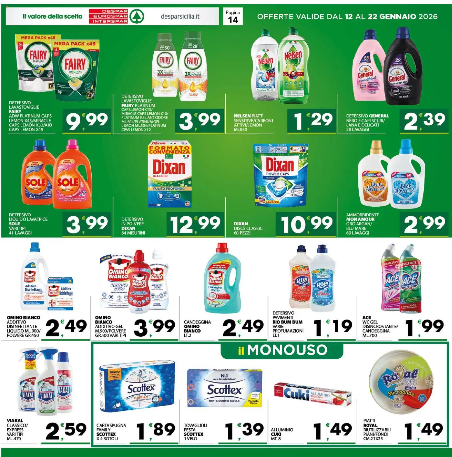 Volantino Eurospar del 12.01.2026 | Pagina: 14 | Prodotti: Microonde, Candeggina, Lavatrice, WC