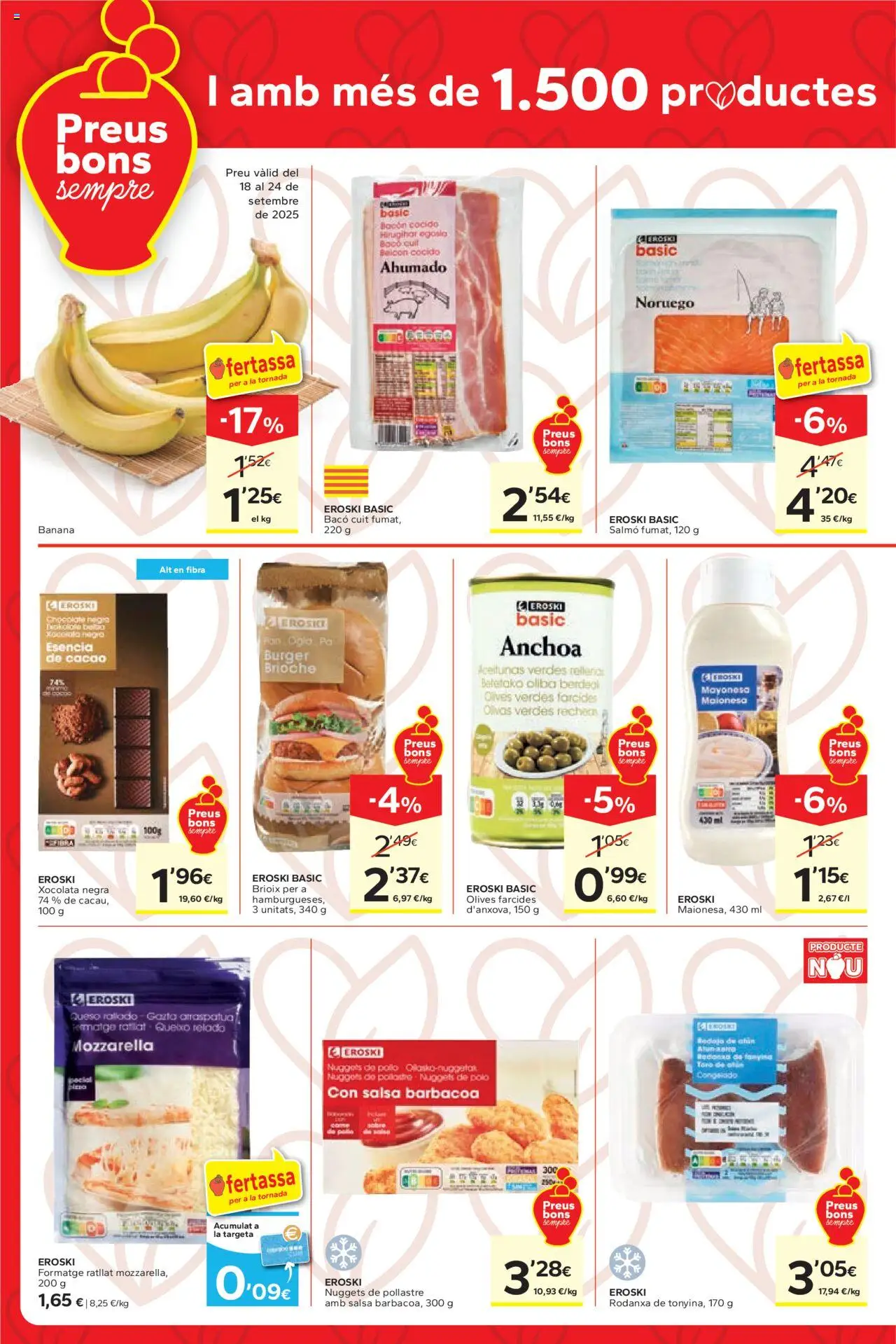 Caprabo folleto │ válido desde el 18.09.2025 | Página: 2 | Productos: Queso, Queso rallado, Οθόνη προβολής, Nuggets