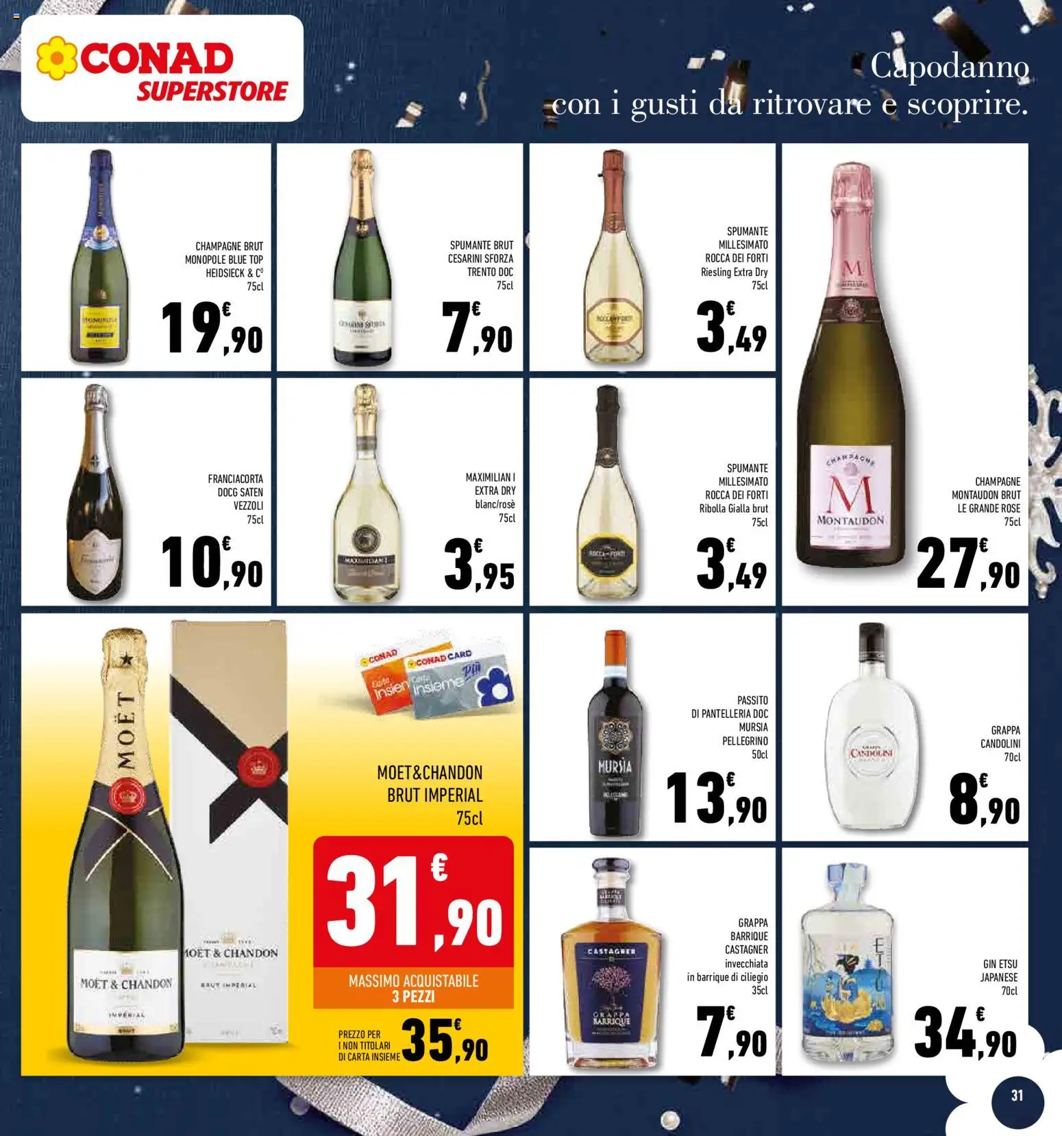 Volantino Conad del 27.12.2025 | Pagina: 31 | Prodotti: Gin, Spumante, Champagne, Grappa