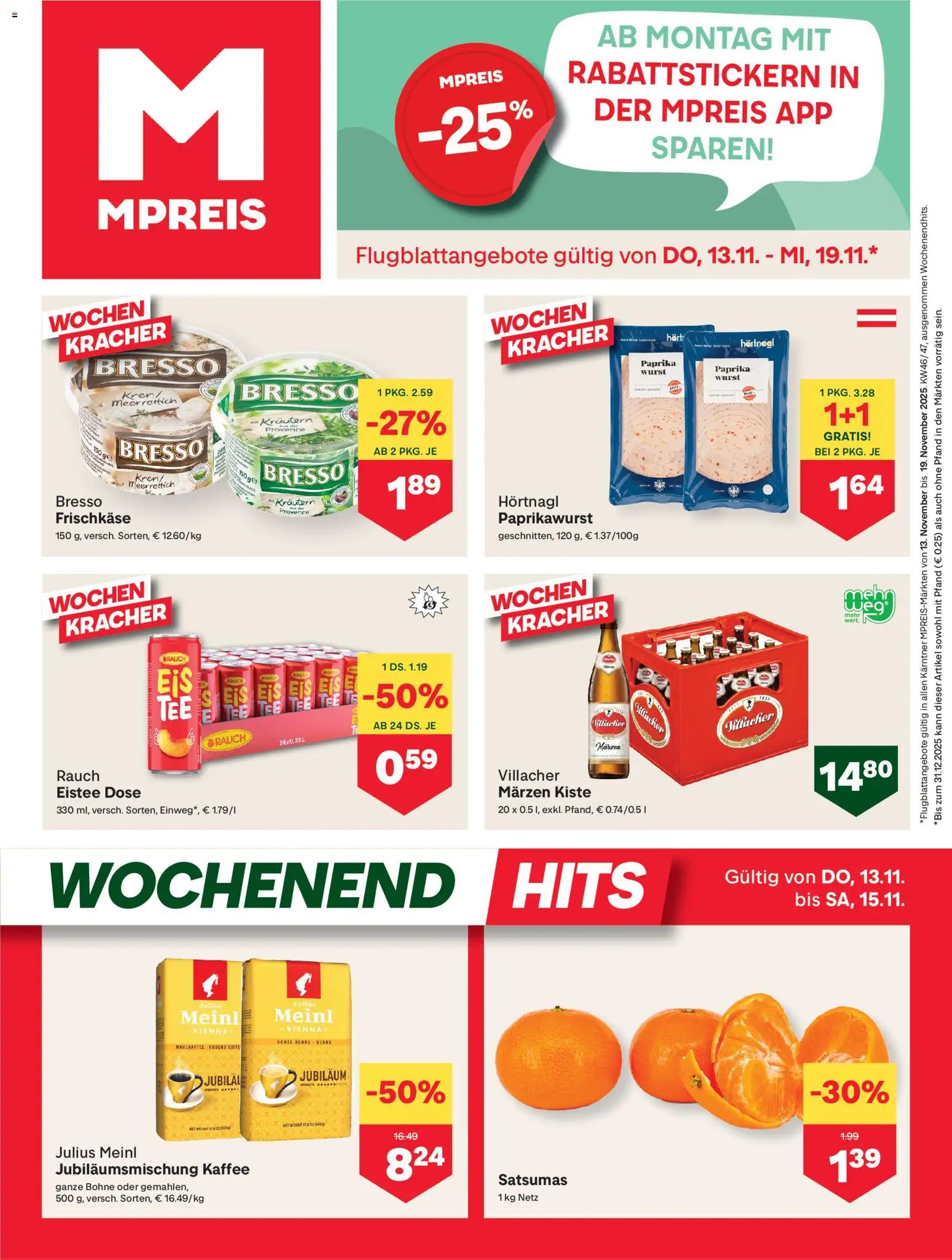 MPREIS Dellach im Drautal gültig ab 13.11.2025 | Seite: 1 | Produkte: Wurst, Kaffee