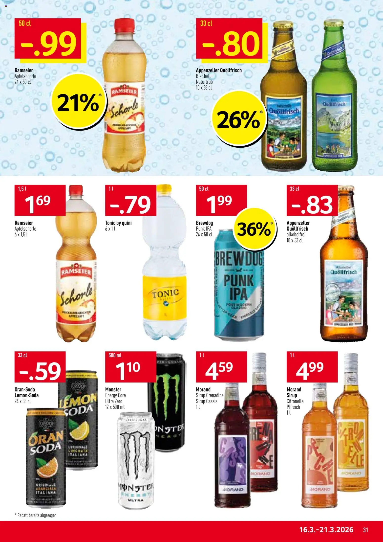 Prodega aktionen – gültig ab 16.03.2026 | Seite: 31 | Produkte: Sirup, Bier, Pfirsich