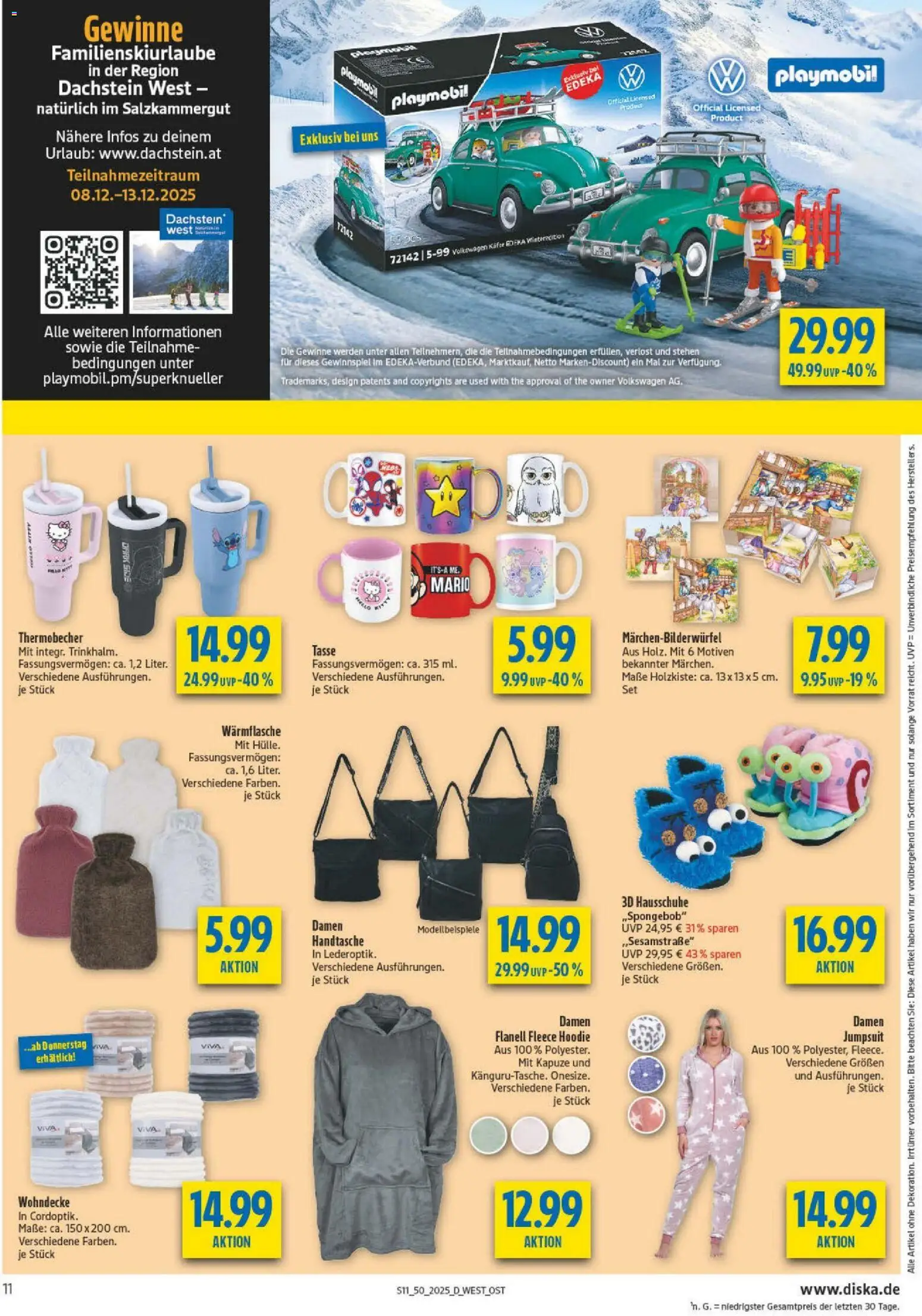 Diska - Diska Angebote Bayern KW50 – gültig ab 08.12.2025 | Seite: 11 | Produkte: Jumpsuit, Hoodie, Hausschuhe, Handtasche