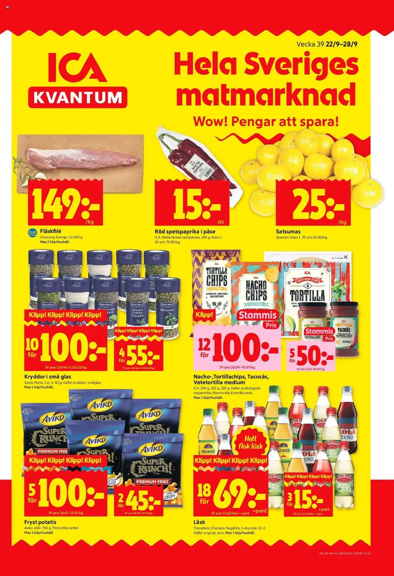 ICA Kvantum reklamblad aktuell från 22.09.2025 | Sida: 1 | Produkter: Timjan, Tortilla, Chips, Oregano