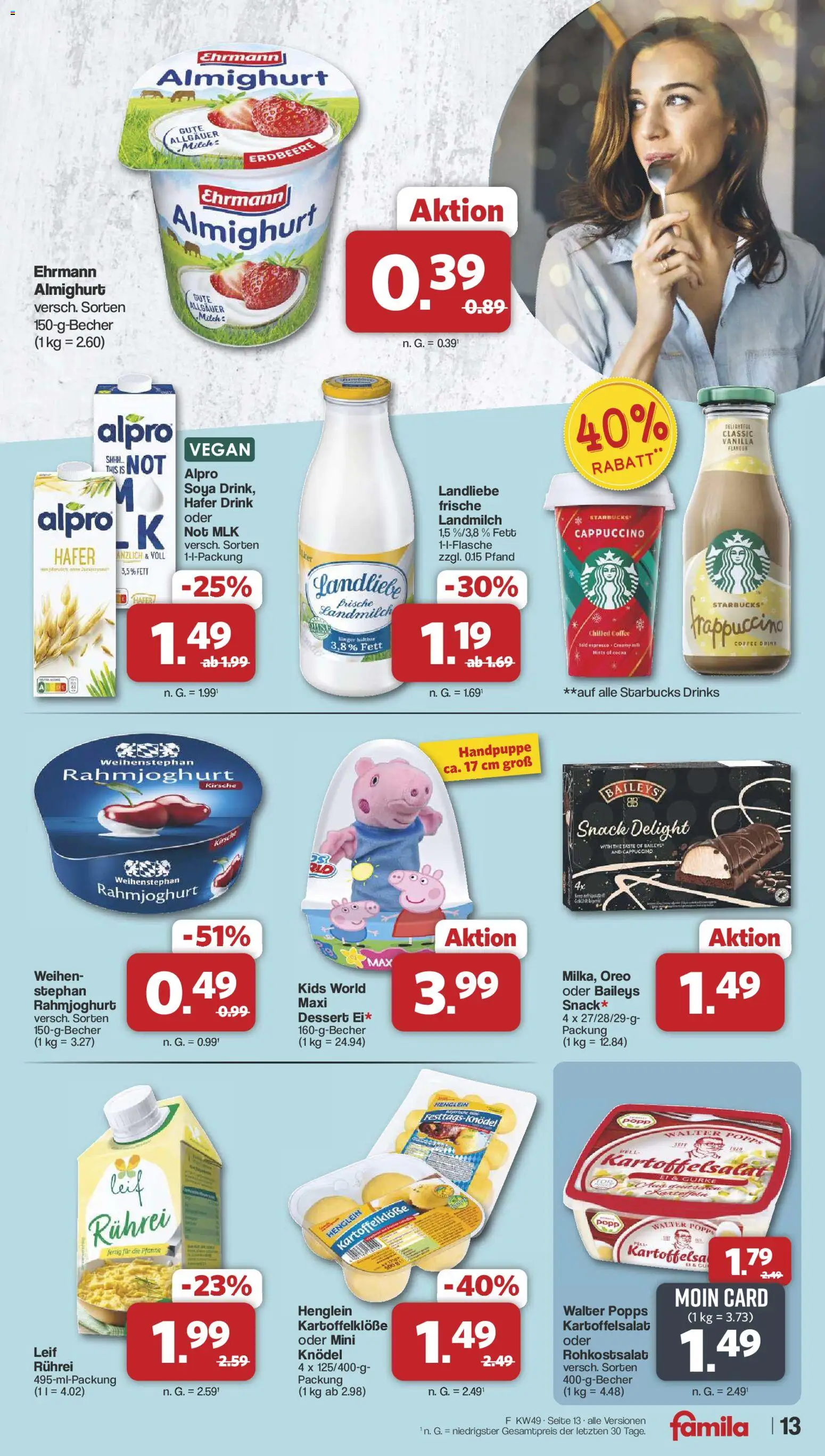 Famila Nordwest Prospekt 	 – gültig ab 01.12.2025 | Seite: 13 | Produkte: Ehrmann almighurt, Milch, Starbucks, Alpro